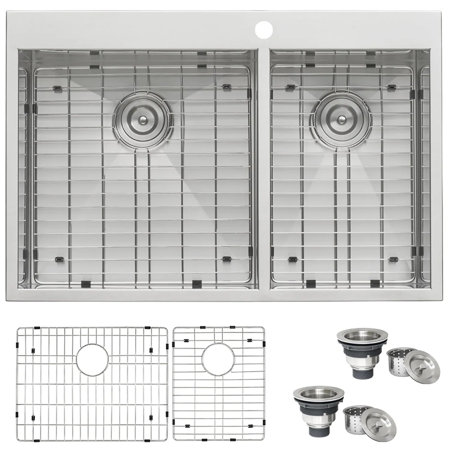 Hot 33 x 22" Drop-in 60/40 Double Bowl 16 Gauge Zero Radius Topmount Stainless Steel Kitchen Sink Drop-In / Top Mount Sinks|Stainless Steel Sinks