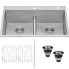 New 33 x 22" Drop-in 50/50 Double Bowl Tight Radius 16 Gauge Topmount Stainless Steel Kitchen Sink Drop-In / Top Mount Sinks|Stainless Steel Sinks