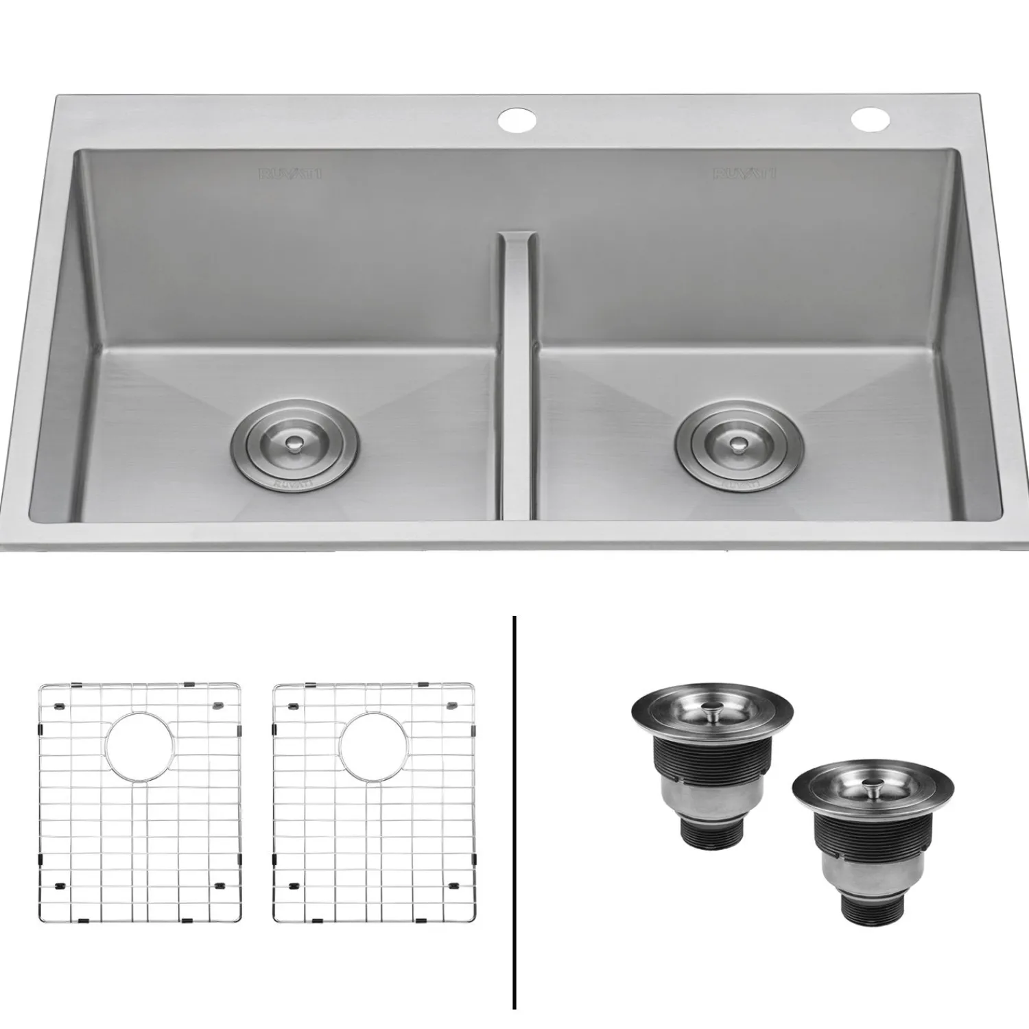 New 33 x 22" Drop-in 50/50 Double Bowl Tight Radius 16 Gauge Topmount Stainless Steel Kitchen Sink Drop-In / Top Mount Sinks|Stainless Steel Sinks