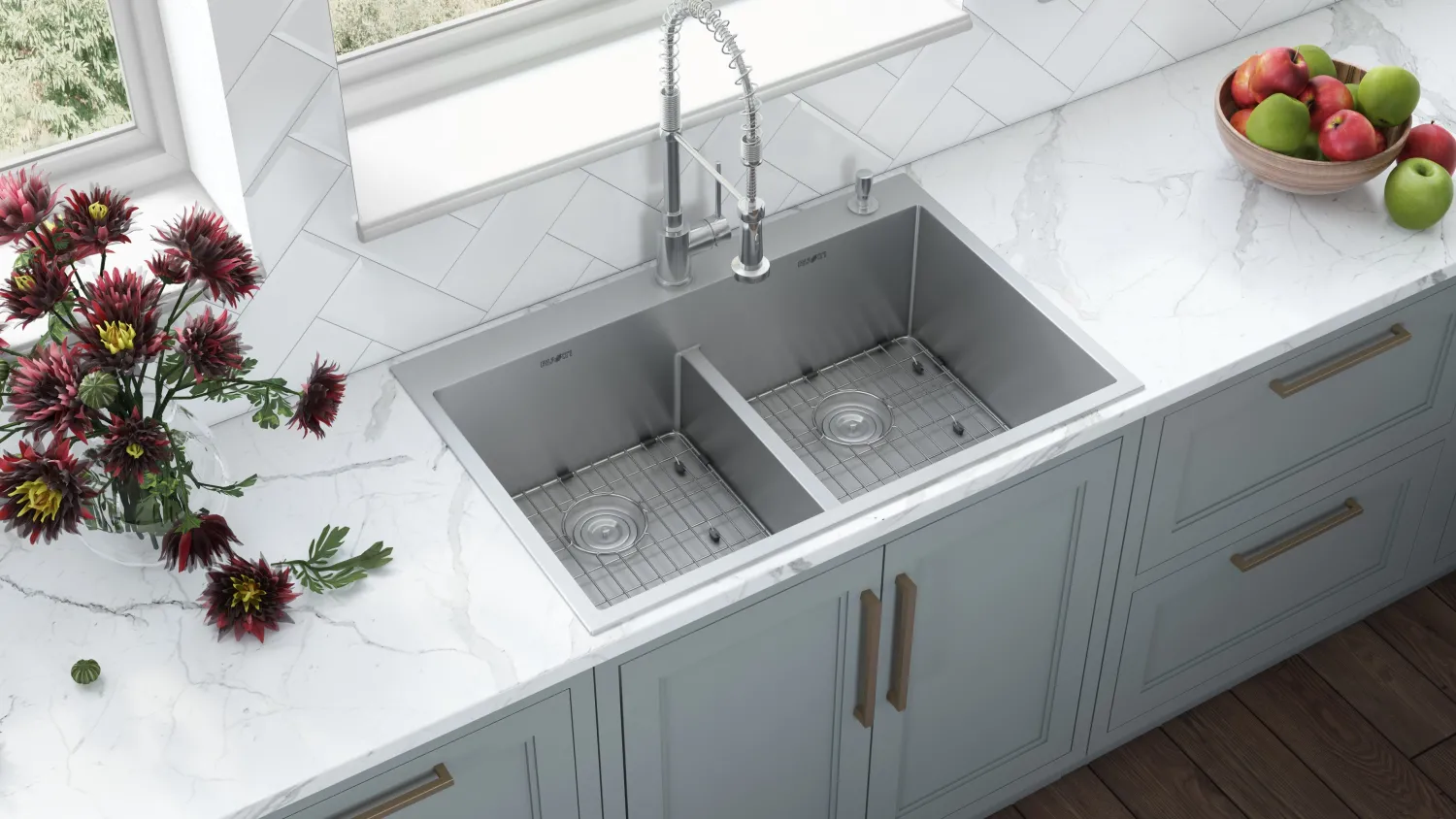 New 33 x 22" Drop-in 50/50 Double Bowl Tight Radius 16 Gauge Topmount Stainless Steel Kitchen Sink Drop-In / Top Mount Sinks|Stainless Steel Sinks