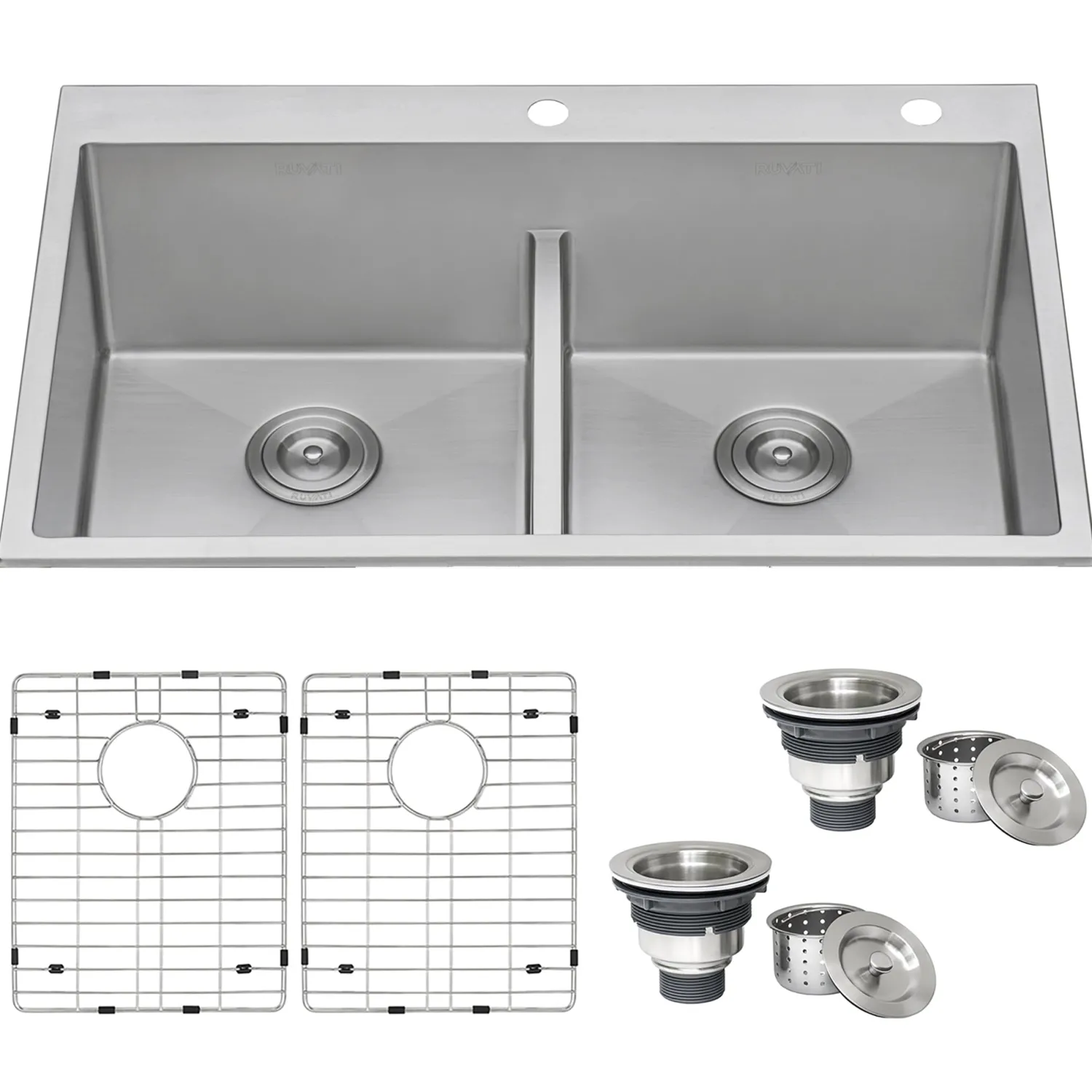 New 33 x 22" Drop-in 50/50 Double Bowl Tight Radius 16 Gauge Topmount Stainless Steel Kitchen Sink Drop-In / Top Mount Sinks|Stainless Steel Sinks