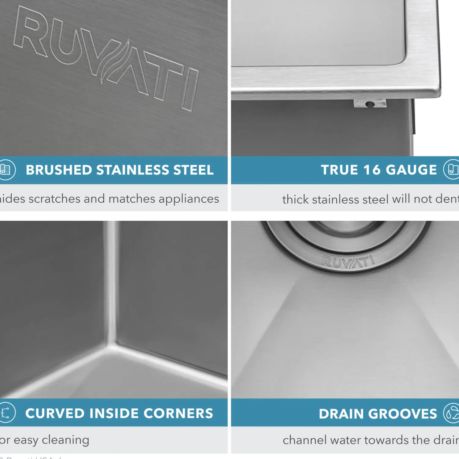 Hot 24" x 20" Drop-in 16 Gauge Stainless Steel Rounded Corners Topmount Kitchen Sink Single Bowl - RVH8014 Drop-In / Top Mount Sinks|Stainless Steel Sinks