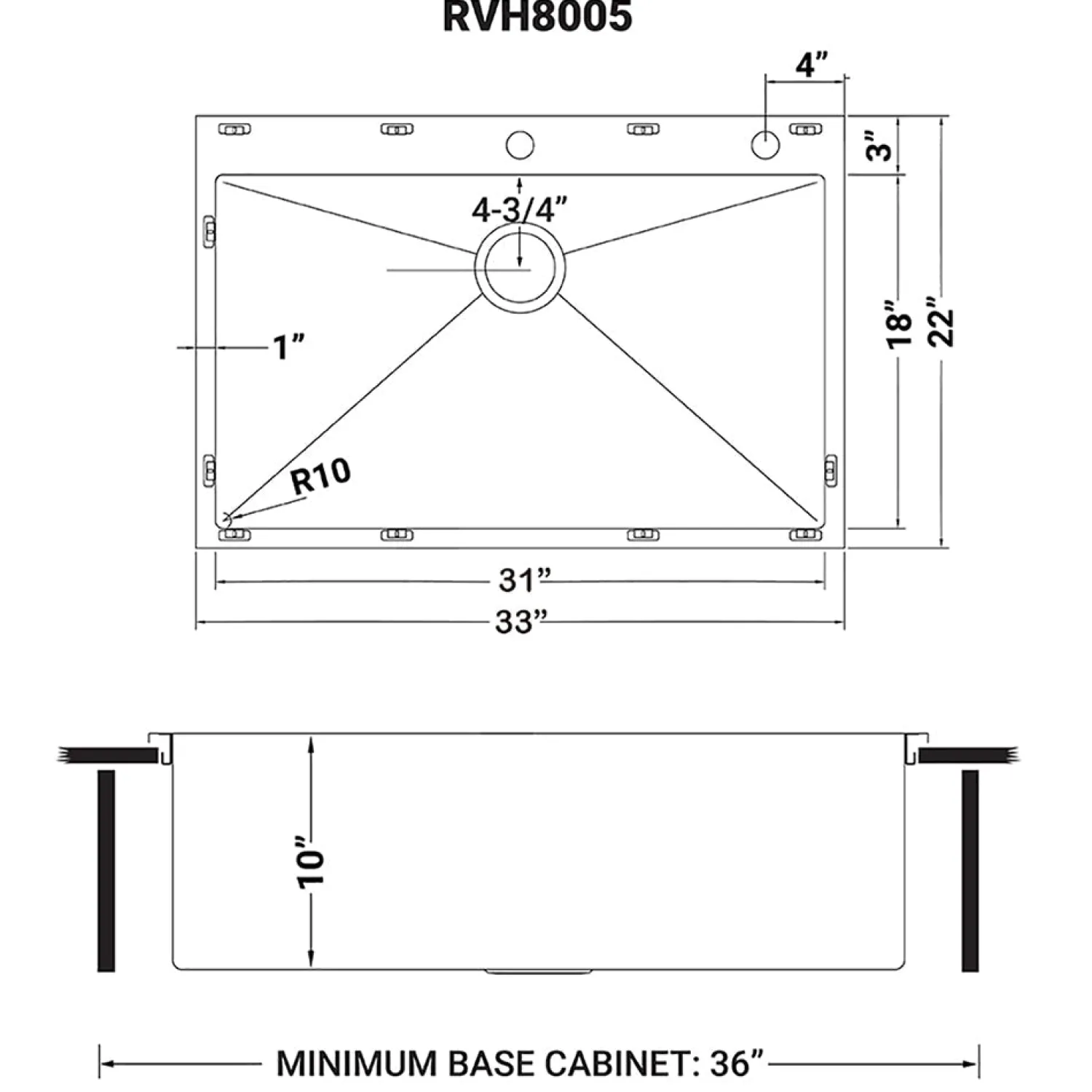 Hot 33 x 22" Drop-in Tight Radius 16 Gauge Stainless Steel Topmount Single Bowl Kitchen Sink Drop-In / Top Mount Sinks|Stainless Steel Sinks