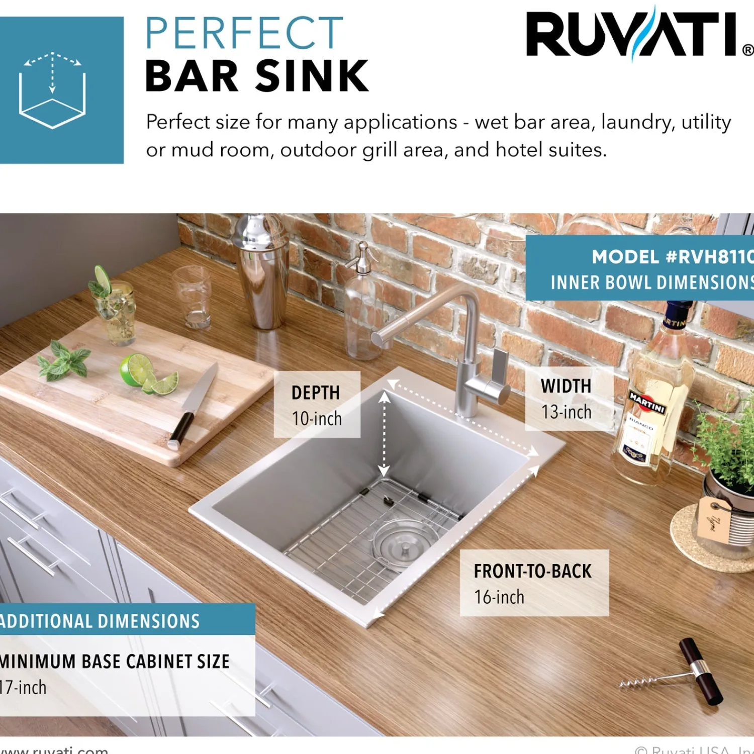 Discount 15 x 20" Drop-in Topmount 16 Gauge Stainless Steel Single Bowl Bar Prep Sink Bar / Prep Sinks