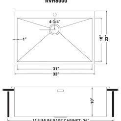 Sale 33" x 21" Drop-in Topmount 16 Gauge Zero Radius Stainless Steel Single Bowl Kitchen Sink Drop-In / Top Mount Sinks|Stainless Steel Sinks