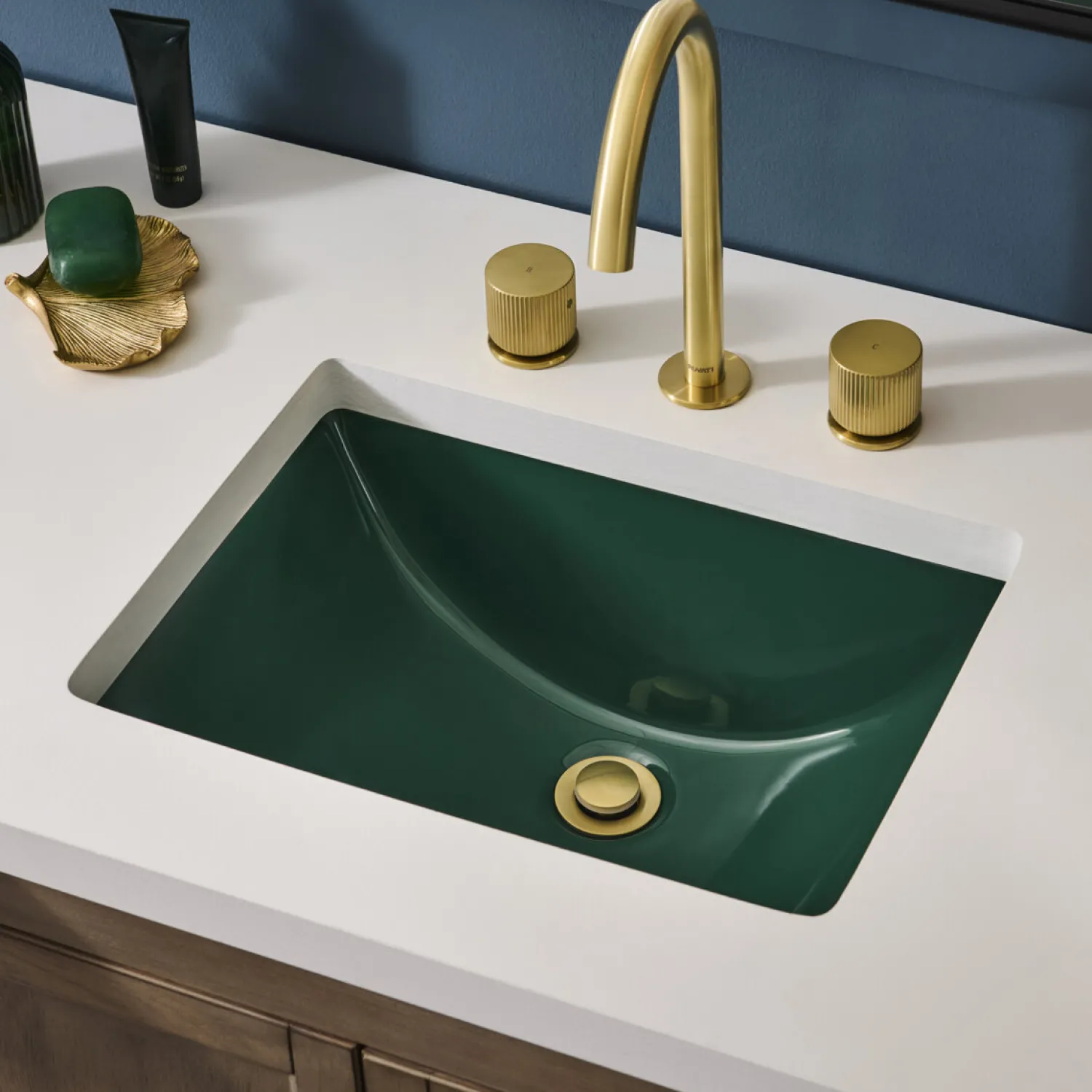 Best 21" x 15" Emerald Green Rectangular Porcelain Ceramic Undermount Bathroom Sink Undermount