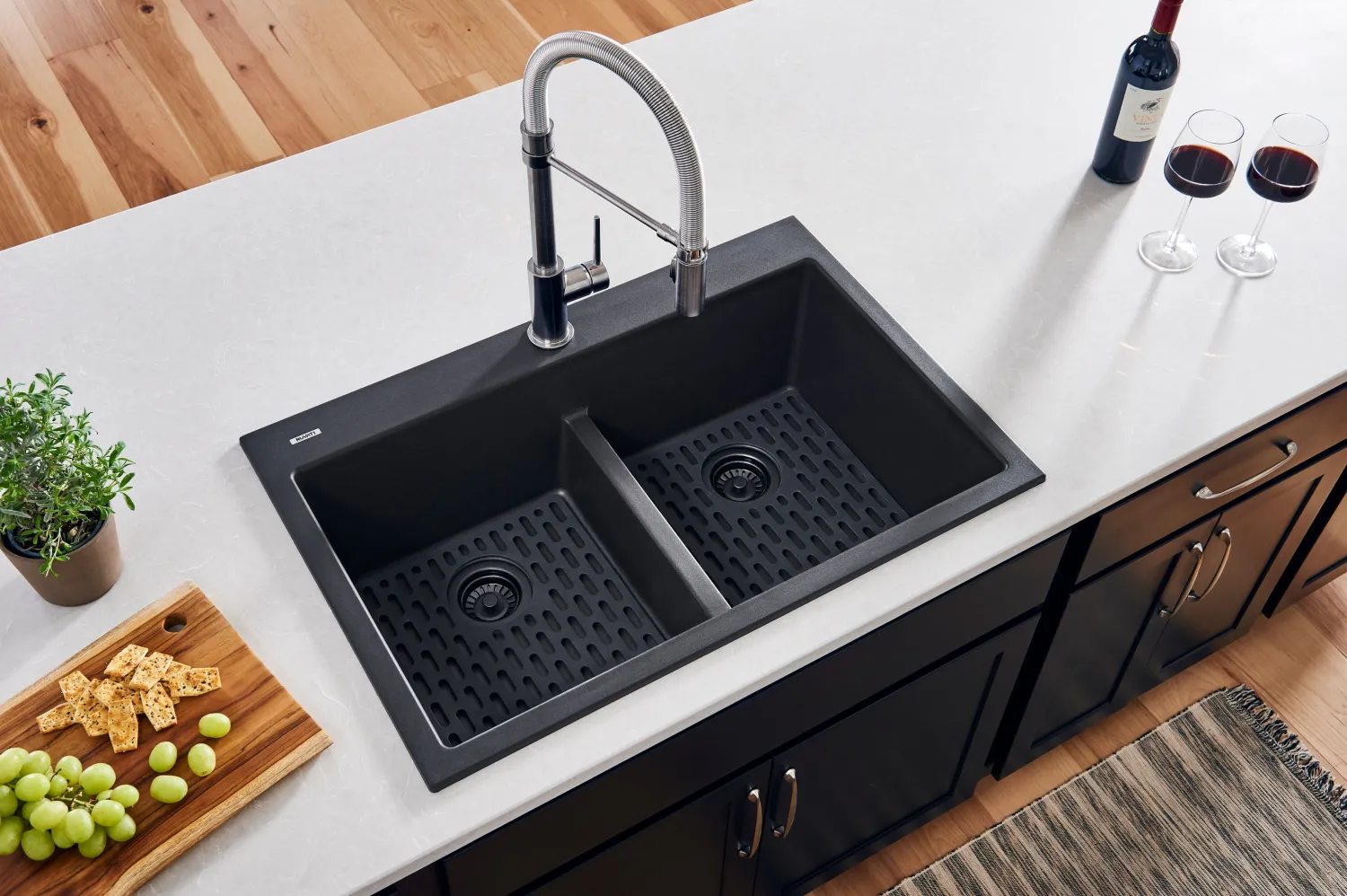 33 x 22" epiGranite Drop-in Topmount Granite Composite Double Bowl Low Divide Kitchen Sink Drop-In / Top Mount Sinks|Double Bowl Sinks