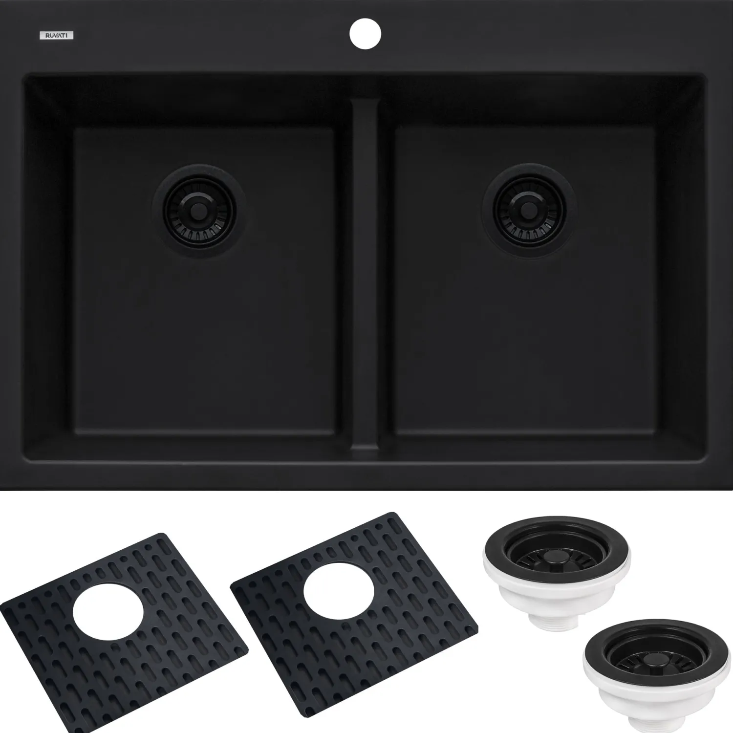 33 x 22" epiGranite Drop-in Topmount Granite Composite Double Bowl Low Divide Kitchen Sink Drop-In / Top Mount Sinks|Double Bowl Sinks