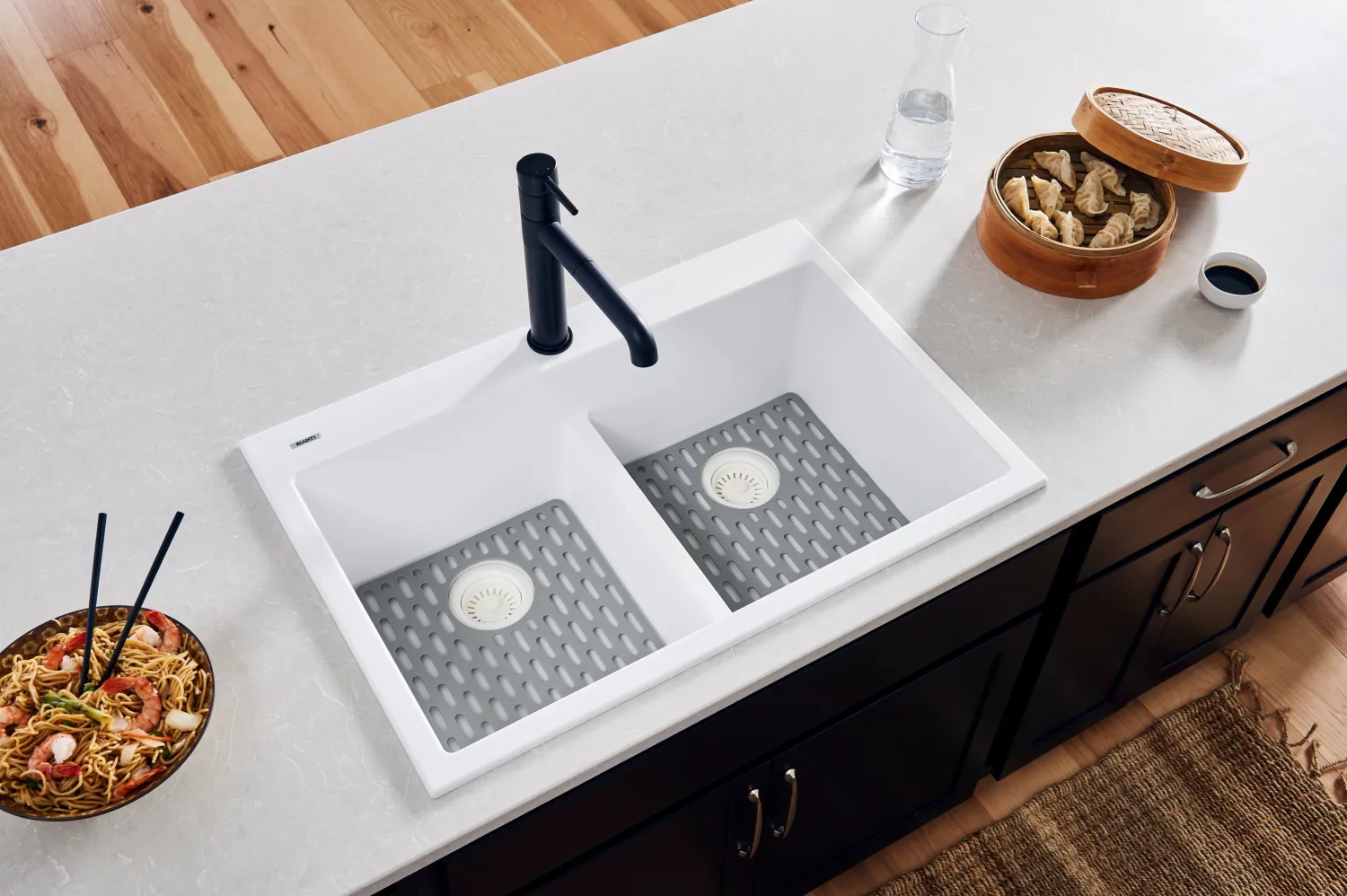 33 x 22" epiGranite Drop-in Topmount Granite Composite Double Bowl Low Divide Kitchen Sink Drop-In / Top Mount Sinks|Double Bowl Sinks
