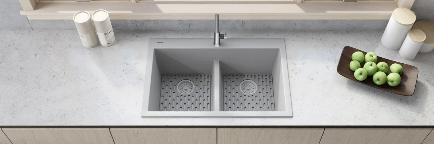 33 x 22" epiGranite Drop-in Topmount Granite Composite Double Bowl Low Divide Kitchen Sink Drop-In / Top Mount Sinks|Double Bowl Sinks