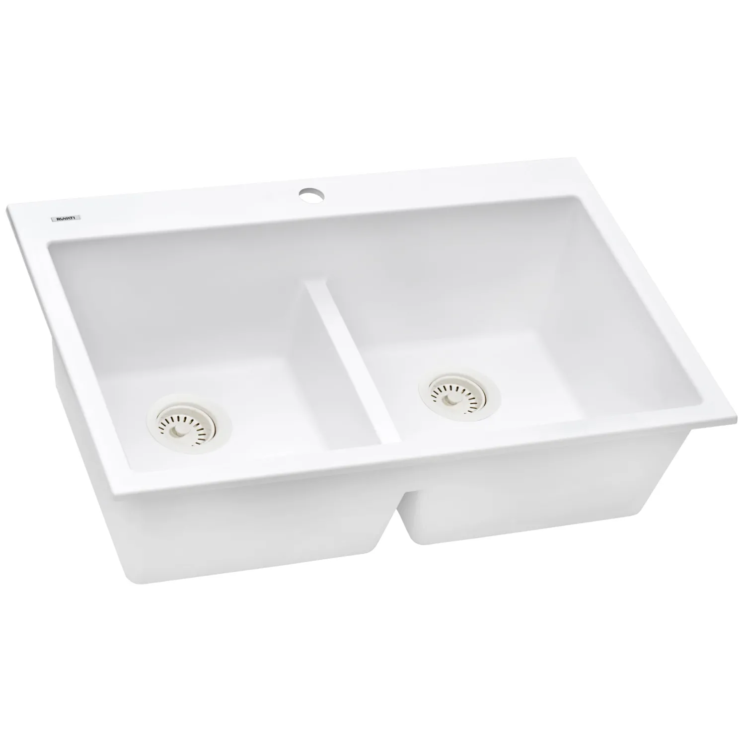 33 x 22" epiGranite Drop-in Topmount Granite Composite Double Bowl Low Divide Kitchen Sink Drop-In / Top Mount Sinks|Double Bowl Sinks