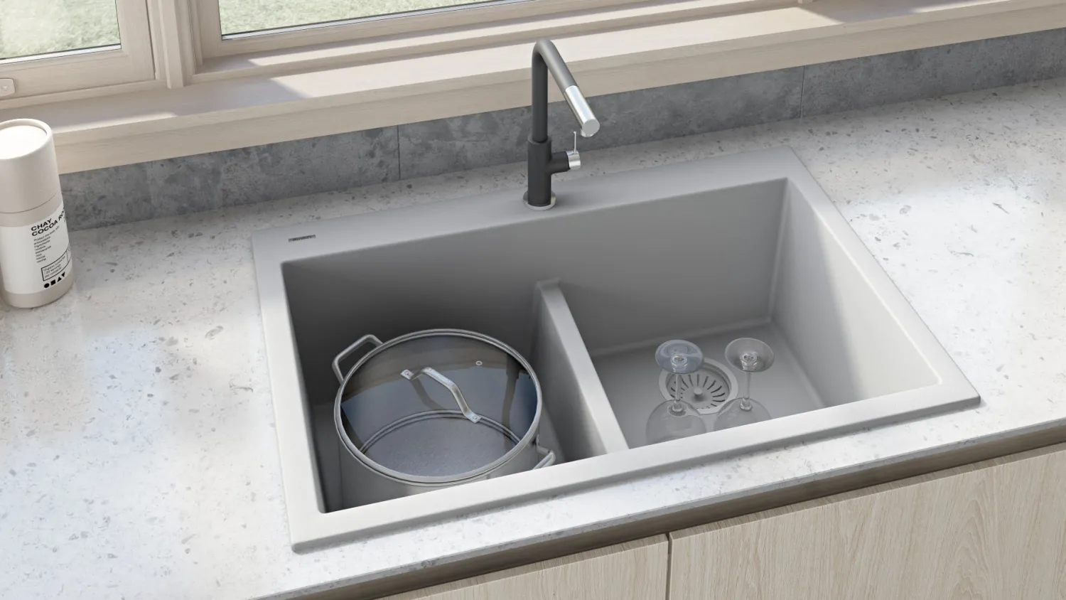 33 x 22" epiGranite Drop-in Topmount Granite Composite Double Bowl Low Divide Kitchen Sink Drop-In / Top Mount Sinks|Double Bowl Sinks