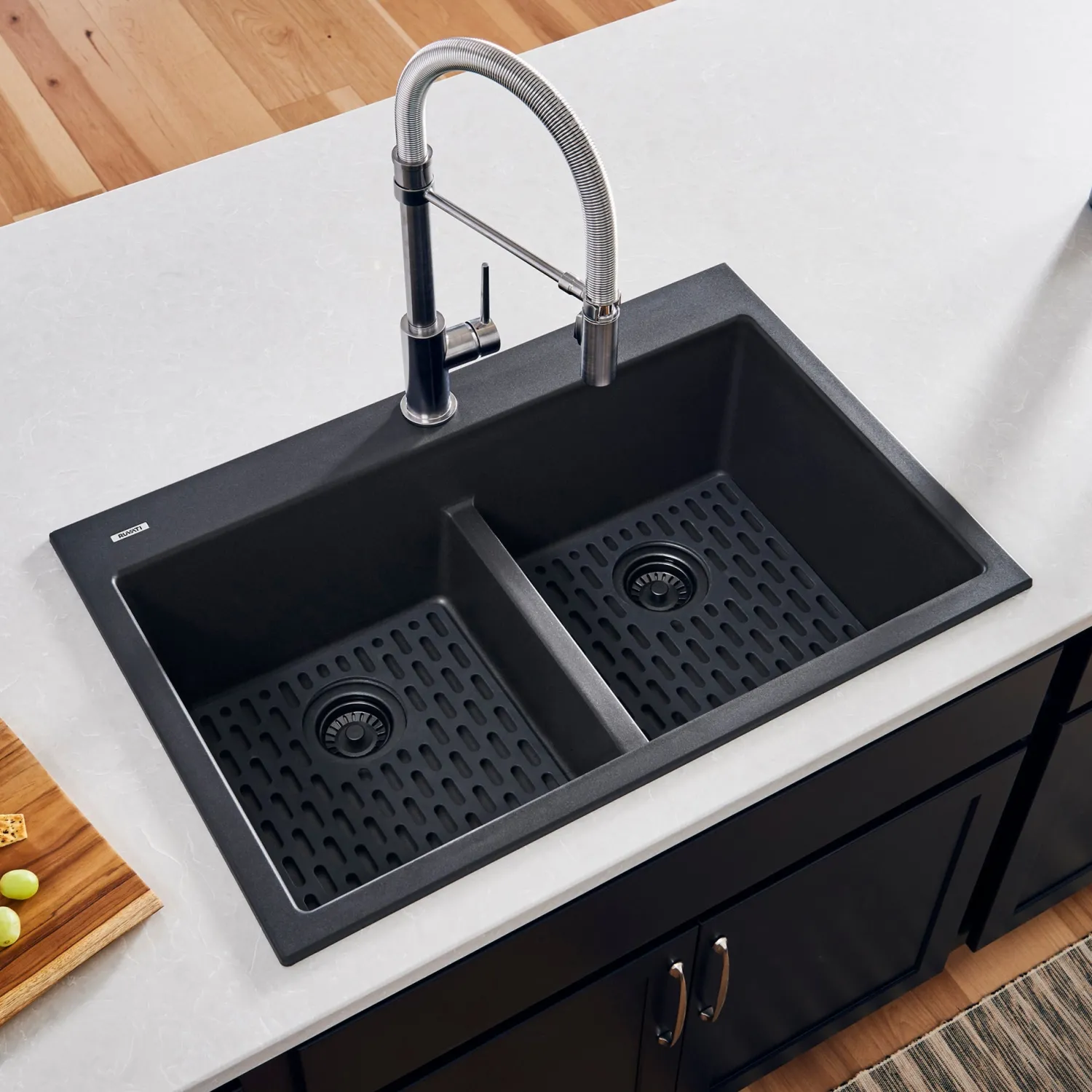 33 x 22" epiGranite Drop-in Topmount Granite Composite Double Bowl Low Divide Kitchen Sink Drop-In / Top Mount Sinks|Double Bowl Sinks