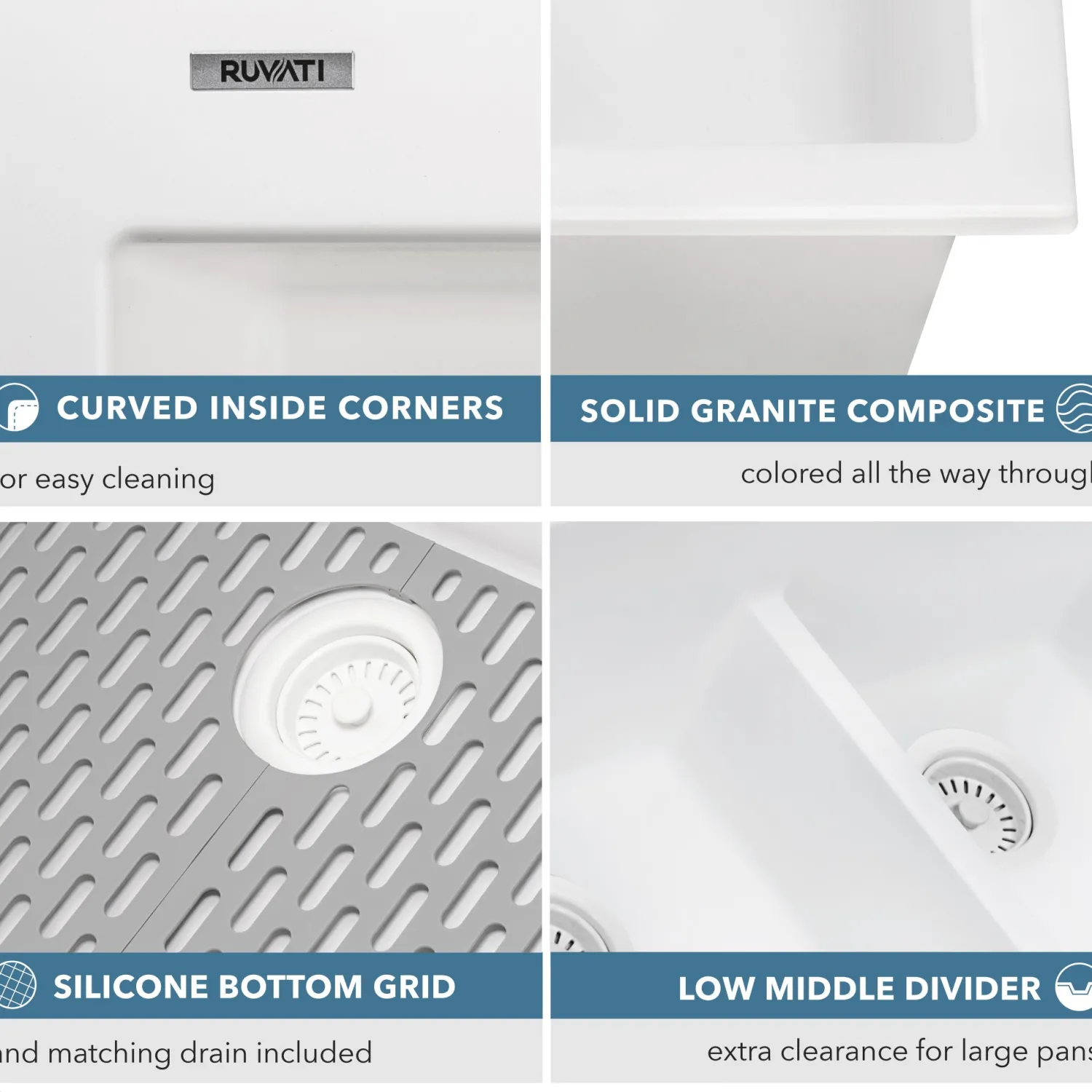 33 x 22" epiGranite Drop-in Topmount Granite Composite Double Bowl Low Divide Kitchen Sink Drop-In / Top Mount Sinks|Double Bowl Sinks