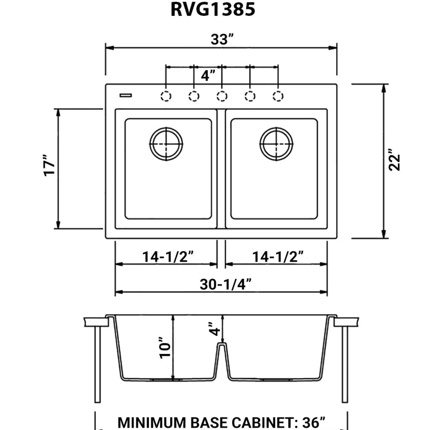 33 x 22" epiGranite Drop-in Topmount Granite Composite Double Bowl Low Divide Kitchen Sink Drop-In / Top Mount Sinks|Double Bowl Sinks