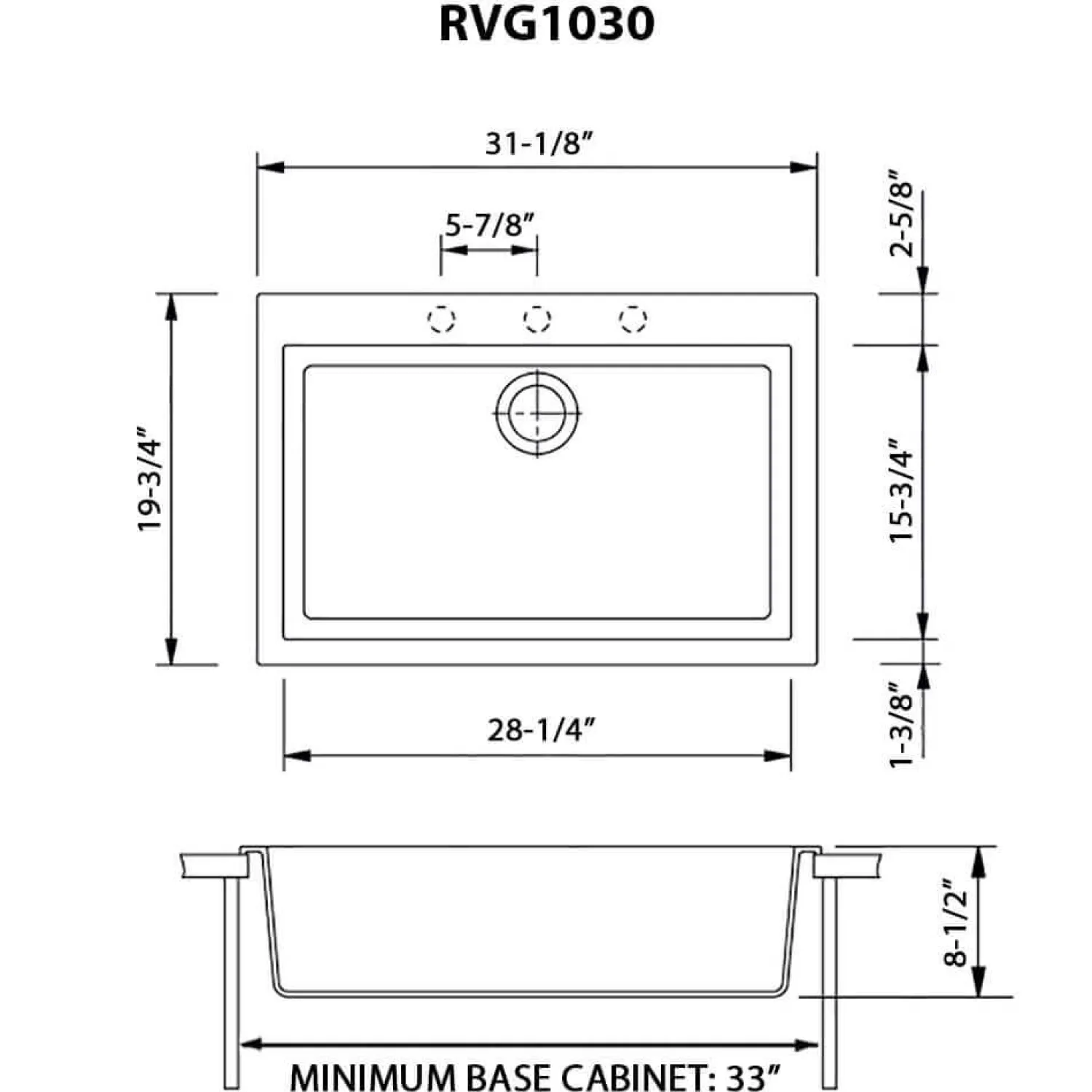 Outlet 30 x 20" epiGranite Dual-Mount Granite Composite Single Bowl Kitchen Sink Drop-In / Top Mount Sinks|Sinks For Tight Spaces