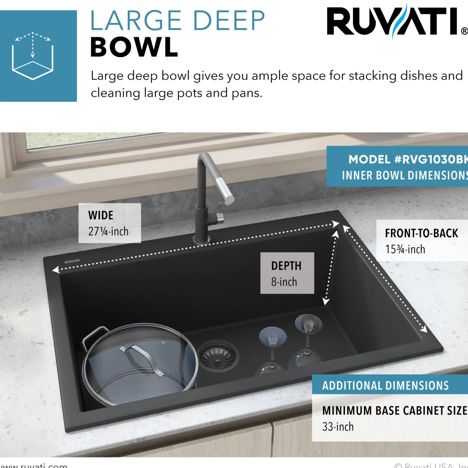Outlet 30 x 20" epiGranite Dual-Mount Granite Composite Single Bowl Kitchen Sink Drop-In / Top Mount Sinks|Sinks For Tight Spaces