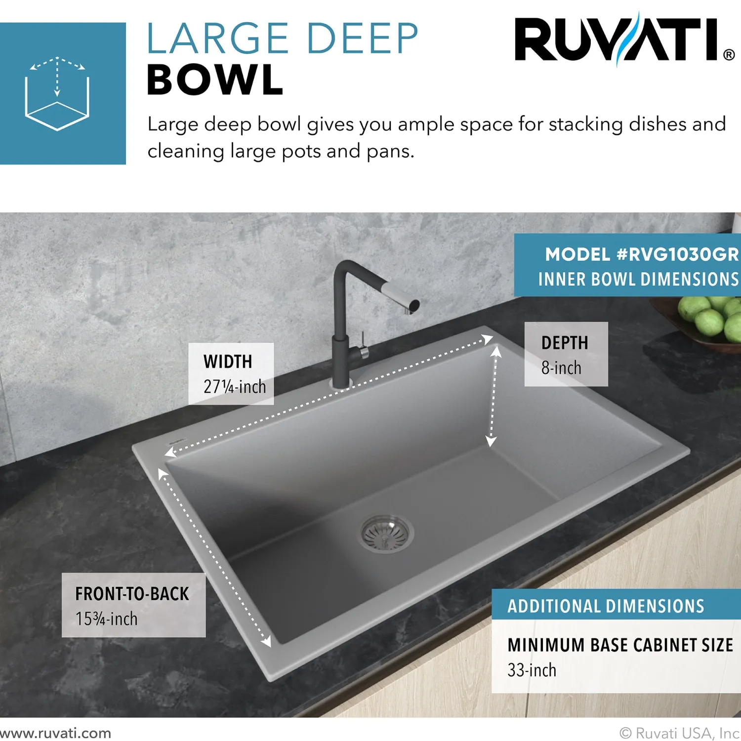 Outlet 30 x 20" epiGranite Dual-Mount Granite Composite Single Bowl Kitchen Sink Drop-In / Top Mount Sinks|Sinks For Tight Spaces