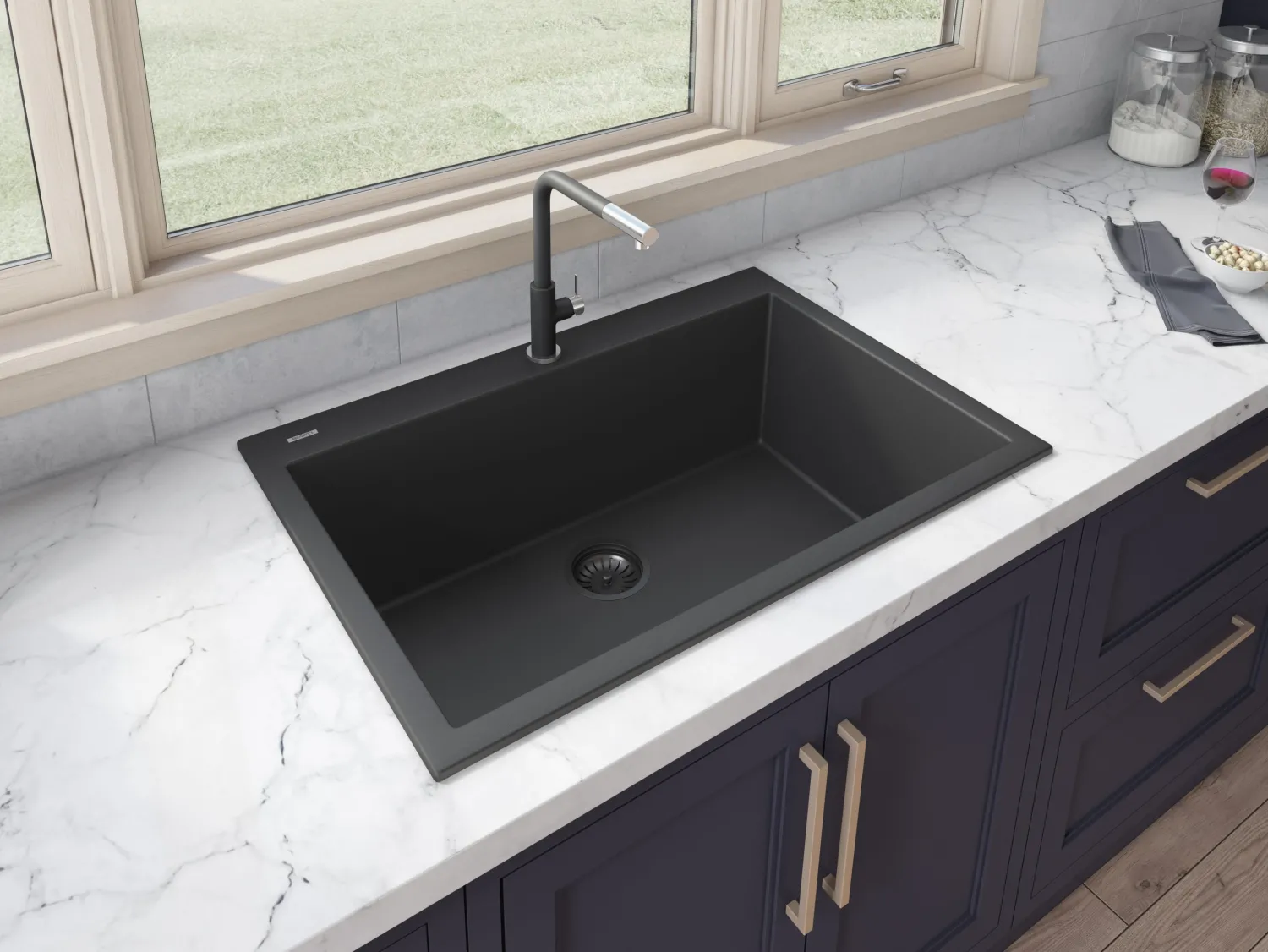 Outlet 30 x 20" epiGranite Dual-Mount Granite Composite Single Bowl Kitchen Sink Drop-In / Top Mount Sinks|Sinks For Tight Spaces