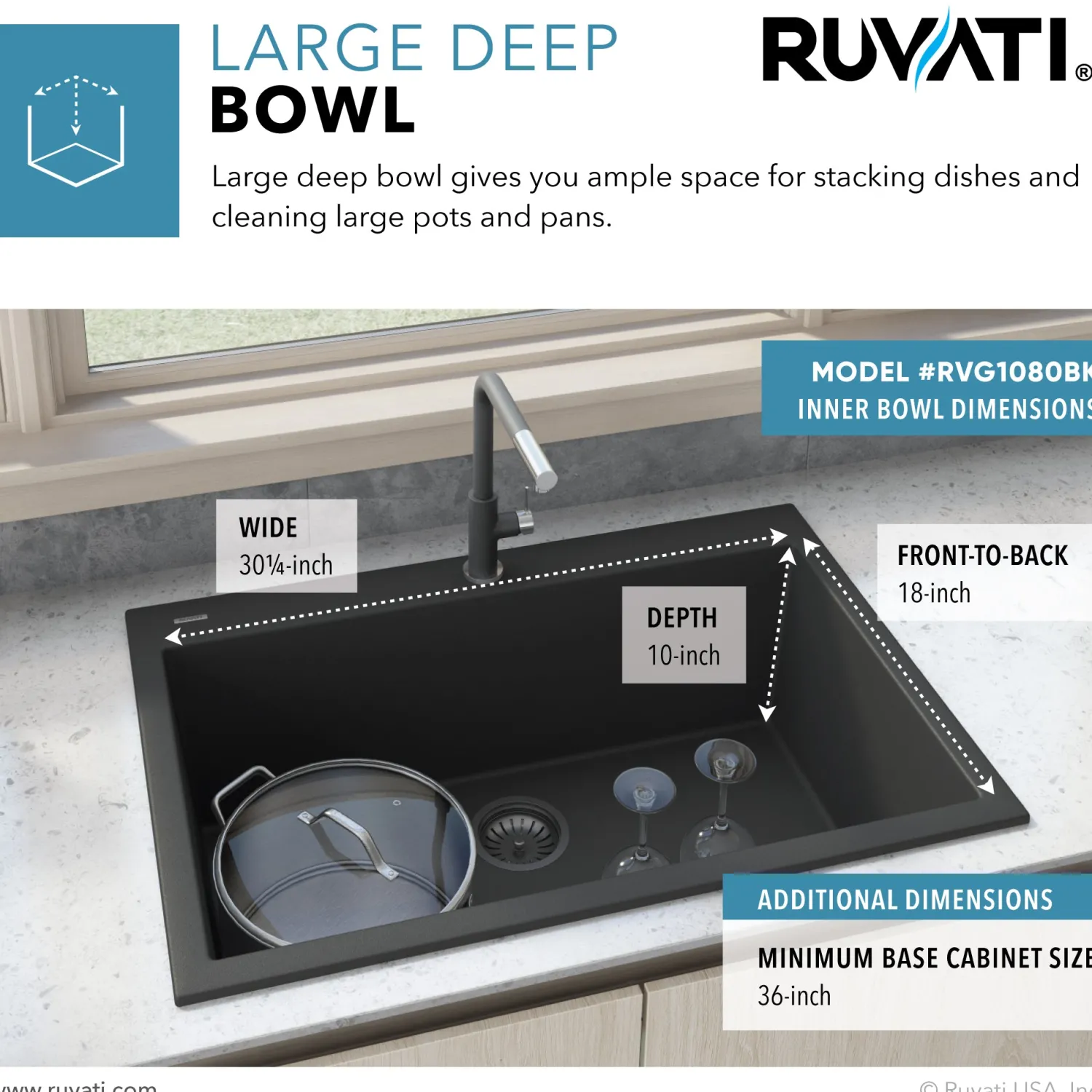 Best 33 x 22" epiGranite Dual-Mount Granite Composite Single Bowl Kitchen Sink Drop-In / Top Mount Sinks|Single Bowl Sinks