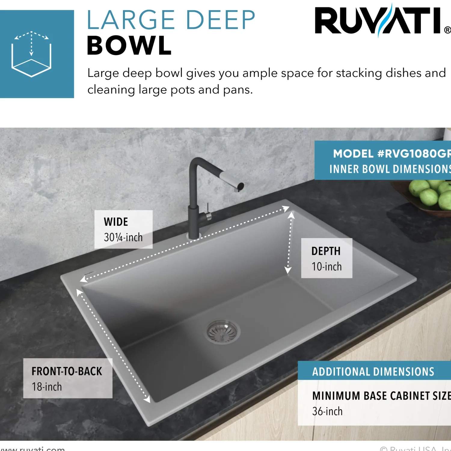 Best 33 x 22" epiGranite Dual-Mount Granite Composite Single Bowl Kitchen Sink Drop-In / Top Mount Sinks|Single Bowl Sinks