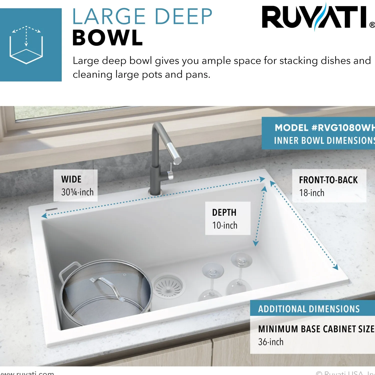 Best 33 x 22" epiGranite Dual-Mount Granite Composite Single Bowl Kitchen Sink Drop-In / Top Mount Sinks|Single Bowl Sinks