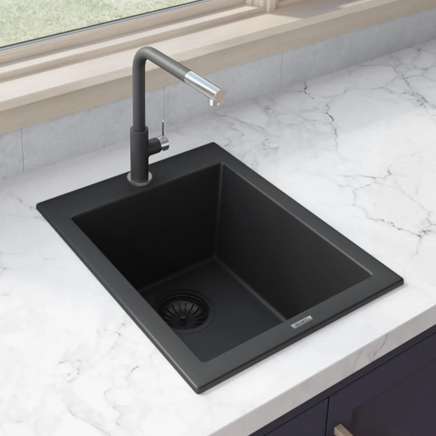 Hot 16 x 20" epiGranite Dual-Mount Granite Composite Single Bowl Kitchen Sink Drop-In / Top Mount Sinks|Sinks For Tight Spaces