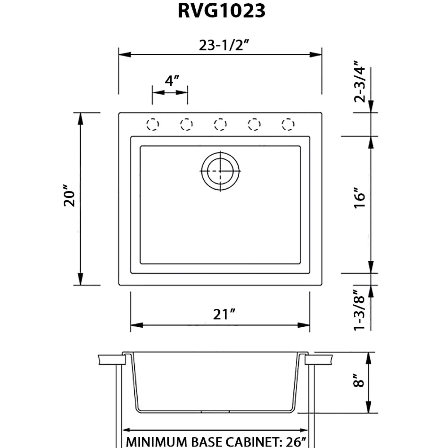 Outlet 23 x 20" epiGranite Dual-Mount Granite Composite Single Bowl Kitchen Sink Drop-In / Top Mount Sinks|Sinks For Tight Spaces