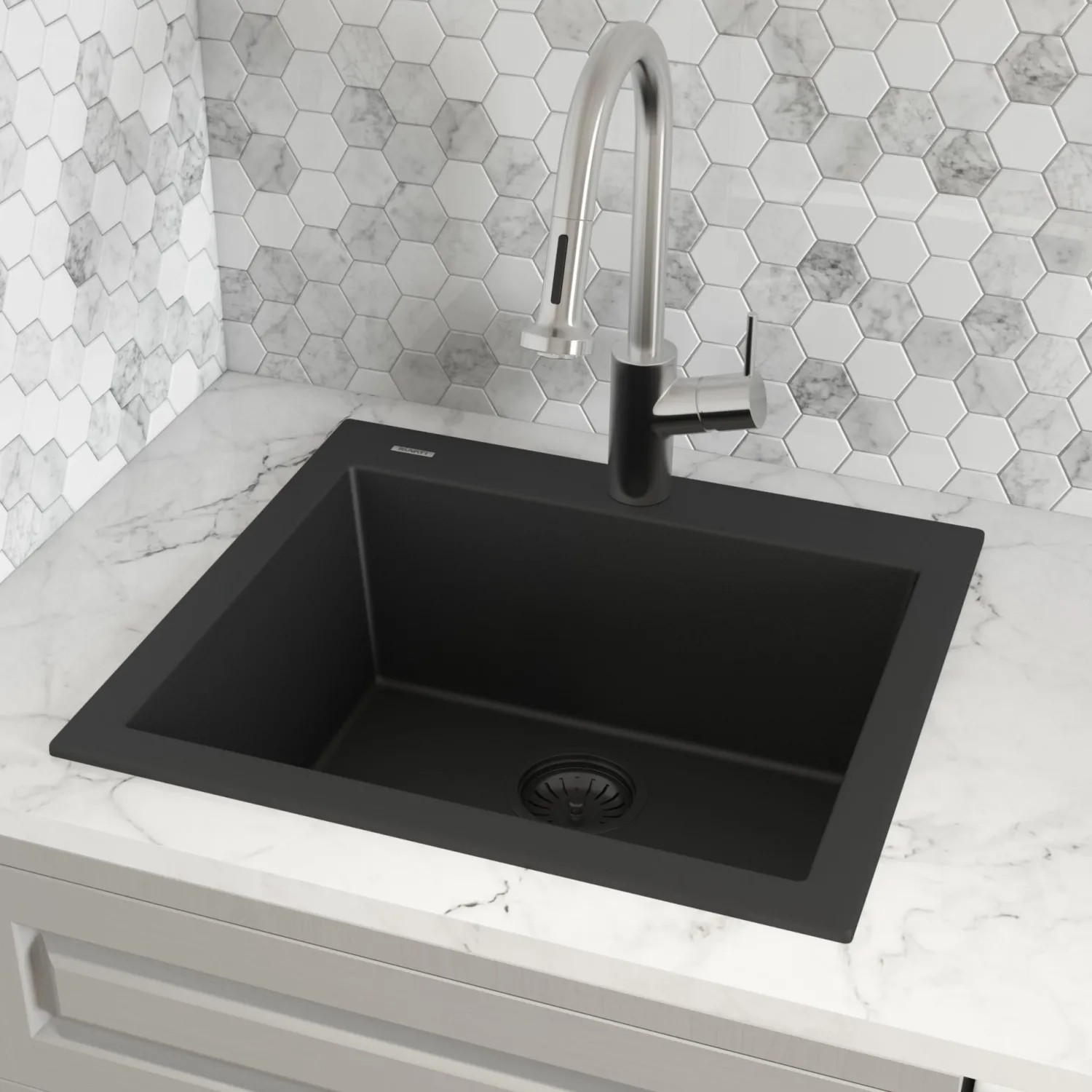 Outlet 23 x 20" epiGranite Dual-Mount Granite Composite Single Bowl Kitchen Sink Drop-In / Top Mount Sinks|Sinks For Tight Spaces
