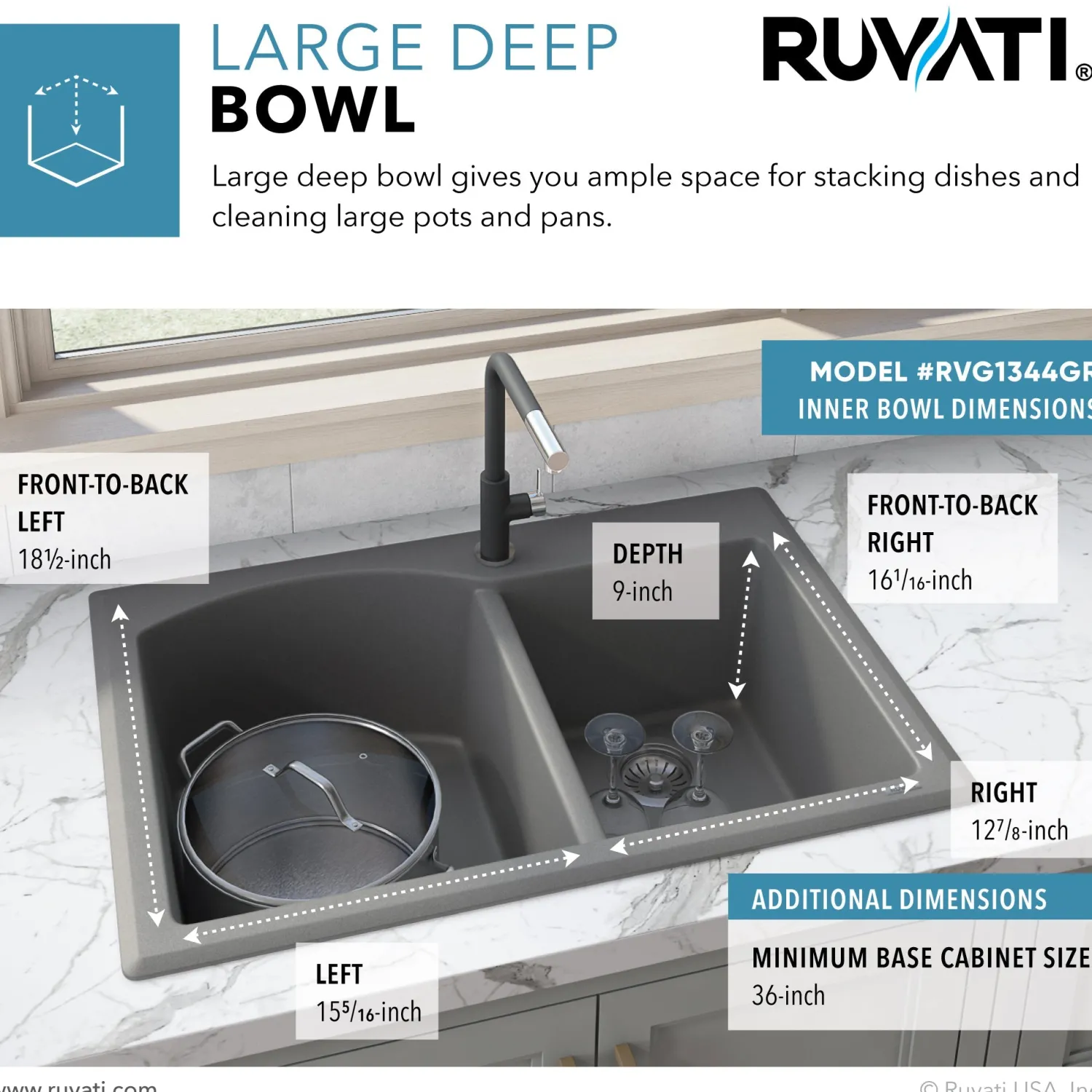 Hot 33 x 22" epiGranite Dual-Mount Double Bowl Granite Composite Kitchen Sink Drop-In / Top Mount Sinks|Double Bowl Sinks