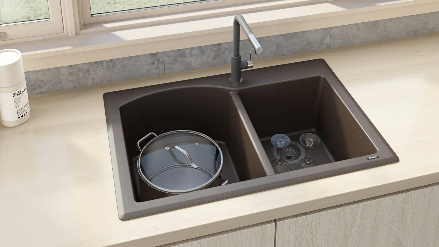 Hot 33 x 22" epiGranite Dual-Mount Double Bowl Granite Composite Kitchen Sink Drop-In / Top Mount Sinks|Double Bowl Sinks