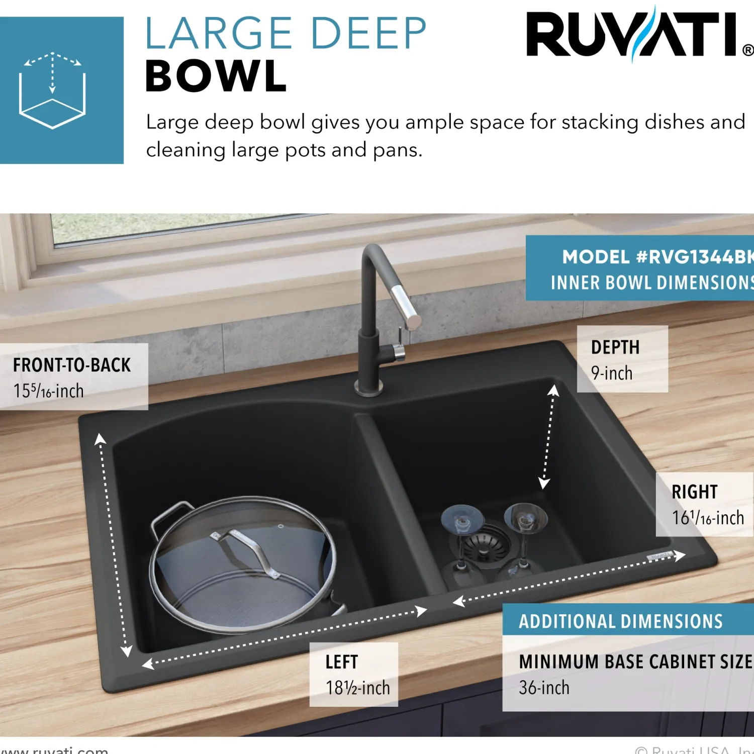 Hot 33 x 22" epiGranite Dual-Mount Double Bowl Granite Composite Kitchen Sink Drop-In / Top Mount Sinks|Double Bowl Sinks