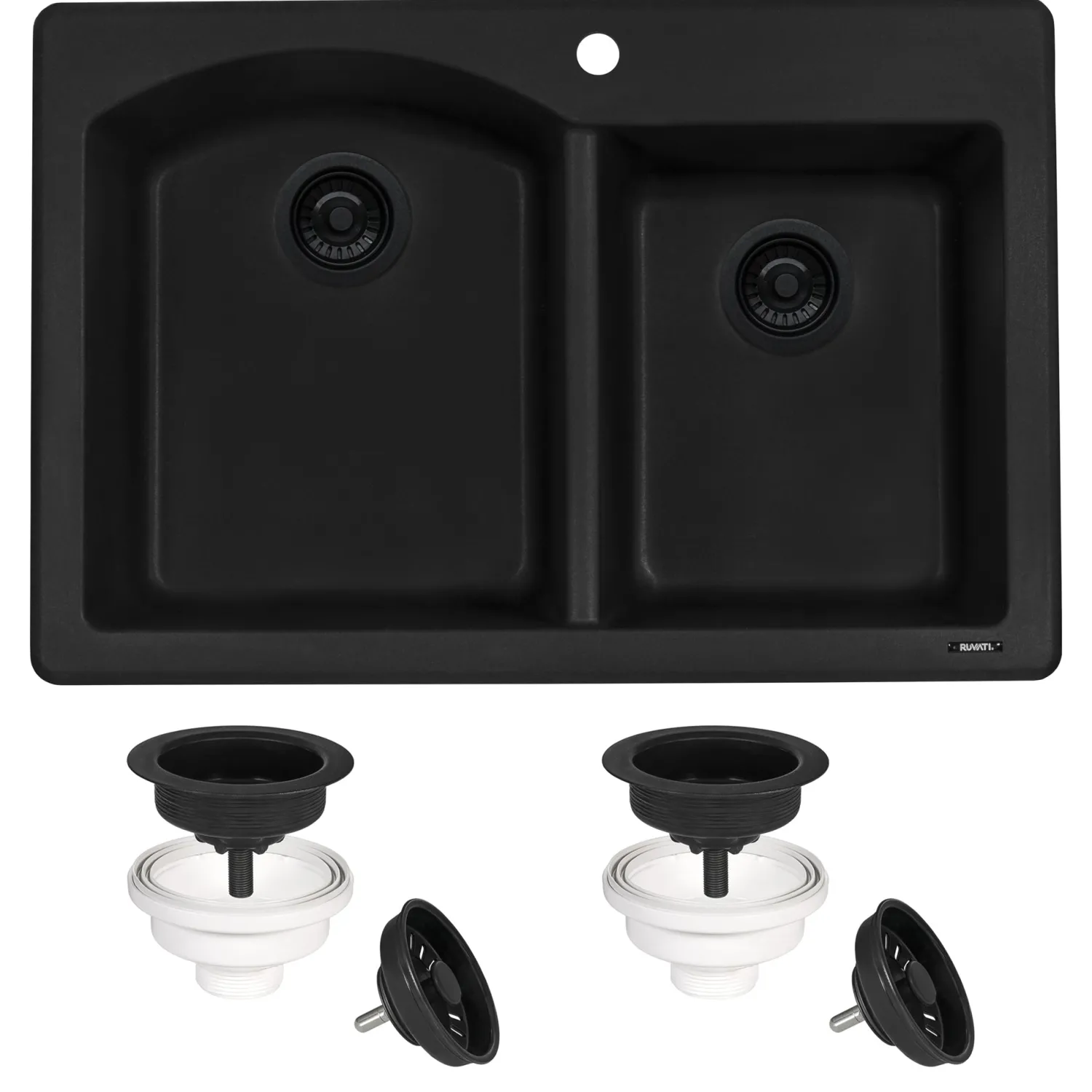 Hot 33 x 22" epiGranite Dual-Mount Double Bowl Granite Composite Kitchen Sink Drop-In / Top Mount Sinks|Double Bowl Sinks