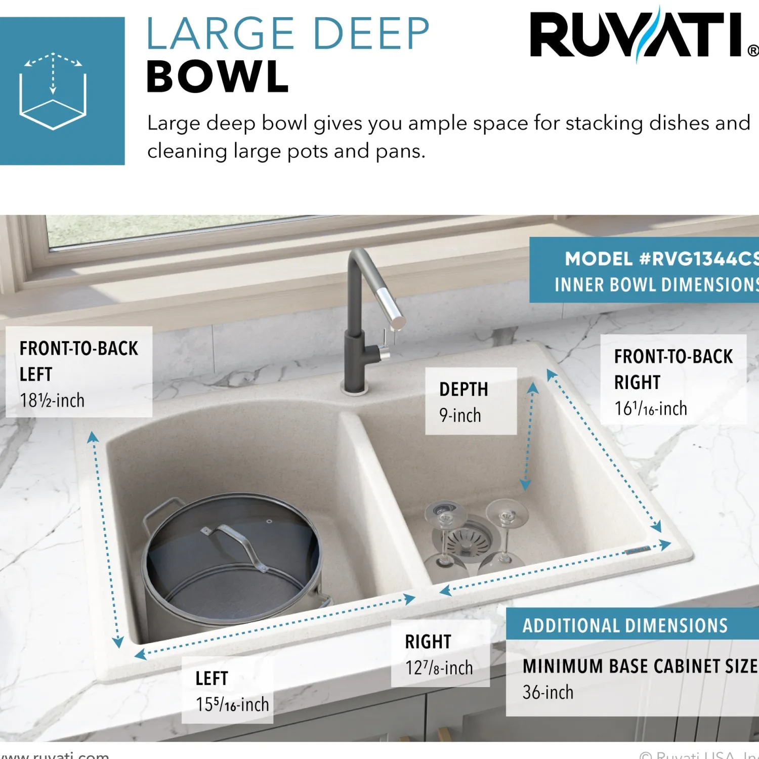 Hot 33 x 22" epiGranite Dual-Mount Double Bowl Granite Composite Kitchen Sink Drop-In / Top Mount Sinks|Double Bowl Sinks