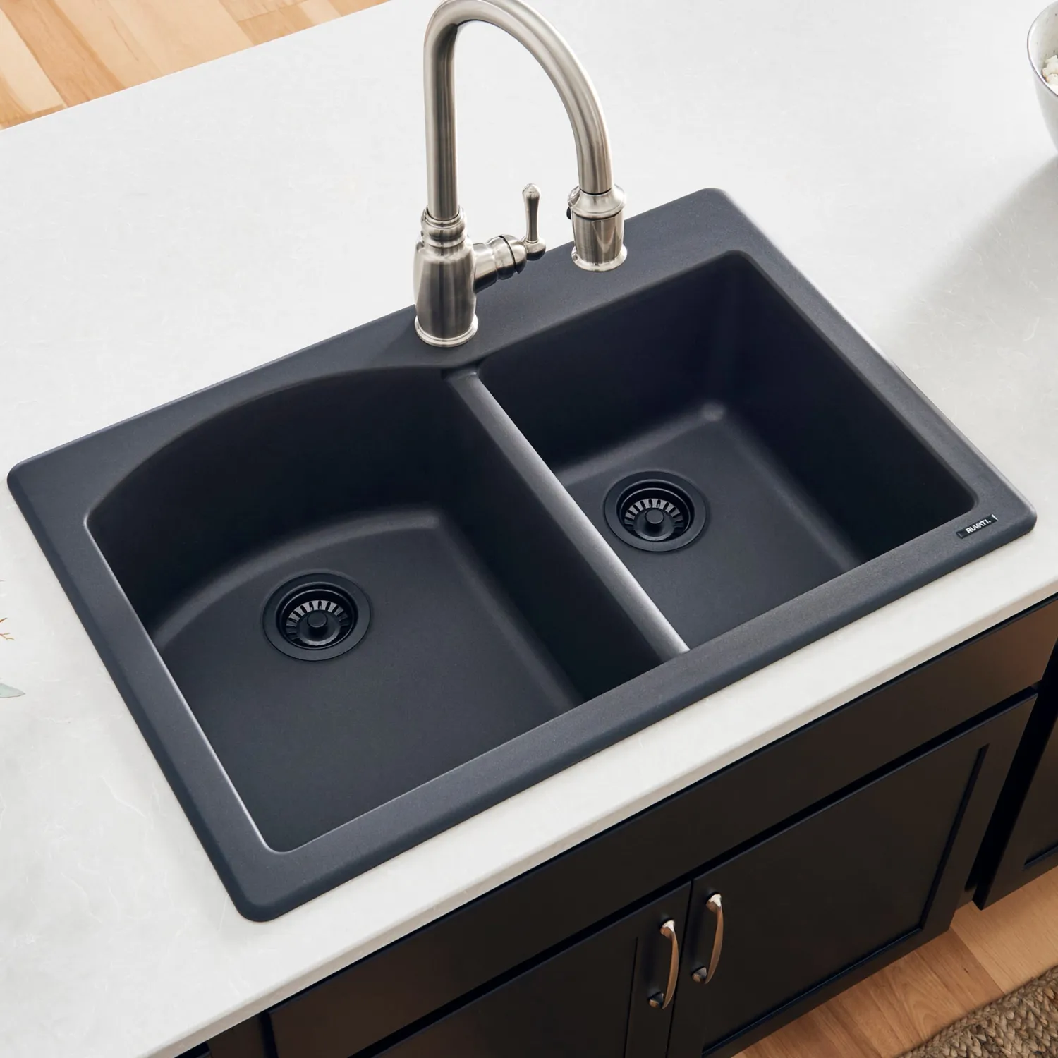 Hot 33 x 22" epiGranite Dual-Mount Double Bowl Granite Composite Kitchen Sink Drop-In / Top Mount Sinks|Double Bowl Sinks