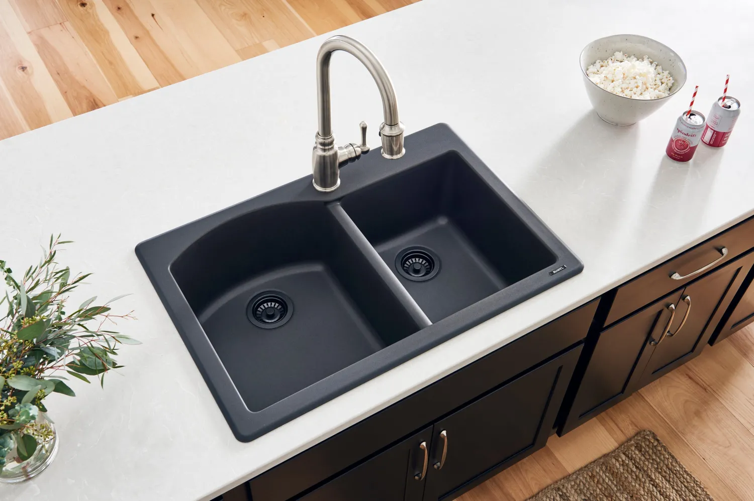 Hot 33 x 22" epiGranite Dual-Mount Double Bowl Granite Composite Kitchen Sink Drop-In / Top Mount Sinks|Double Bowl Sinks