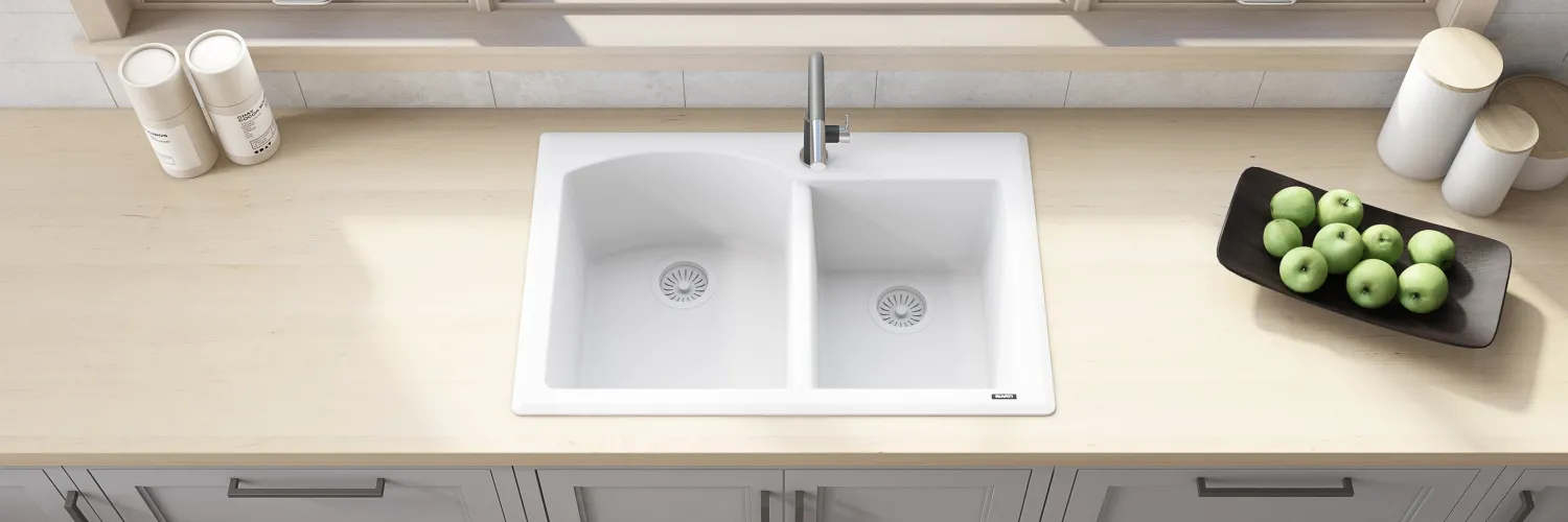 Hot 33 x 22" epiGranite Dual-Mount Double Bowl Granite Composite Kitchen Sink Drop-In / Top Mount Sinks|Double Bowl Sinks