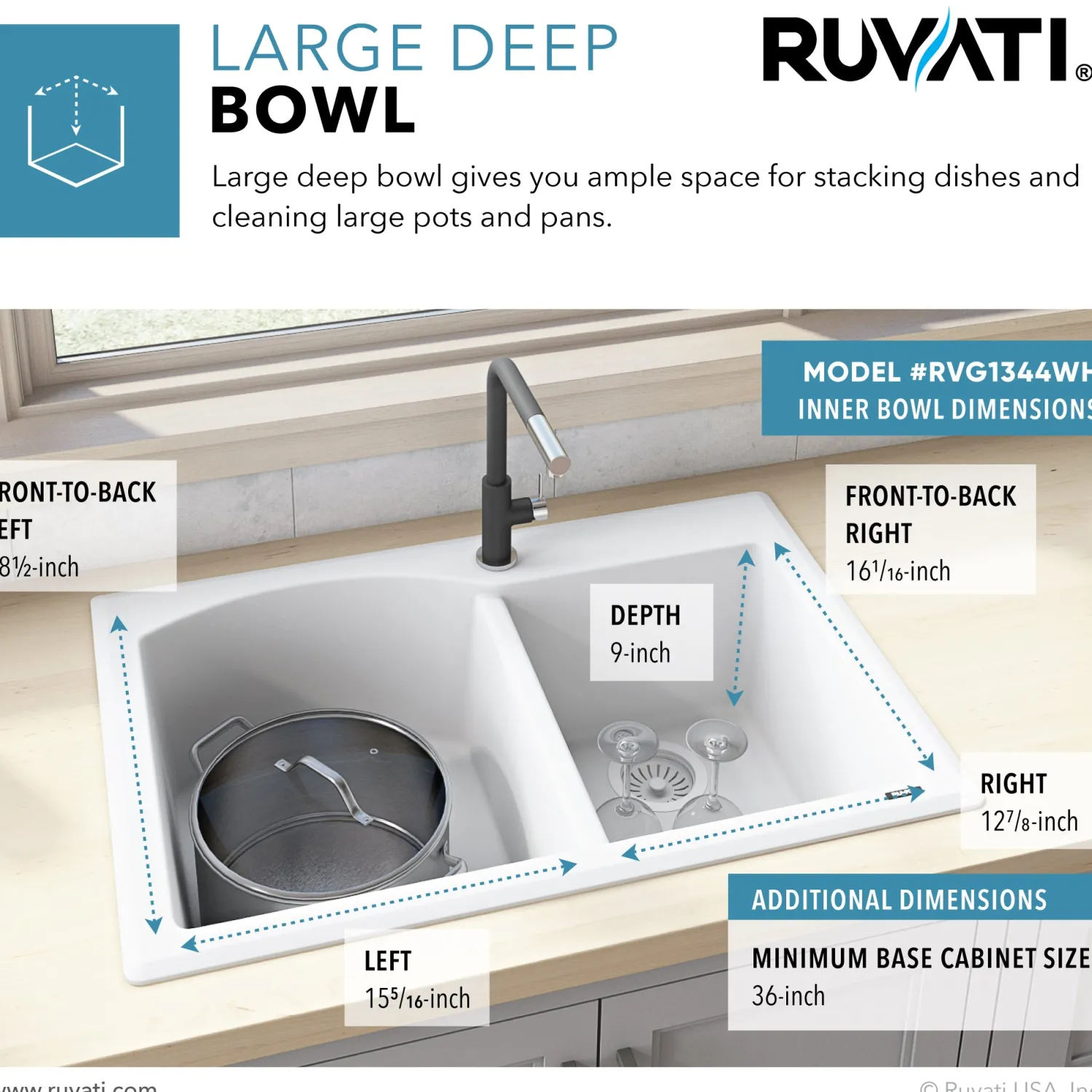Hot 33 x 22" epiGranite Dual-Mount Double Bowl Granite Composite Kitchen Sink Drop-In / Top Mount Sinks|Double Bowl Sinks