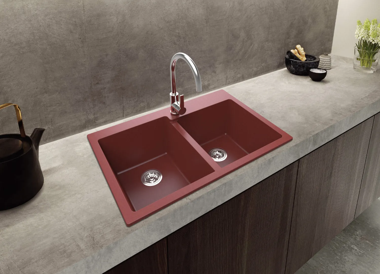 New 33 x 22" epiGranite Dual-Mount Granite Composite Double Bowl Kitchen Sink Drop-In / Top Mount Sinks|Double Bowl Sinks
