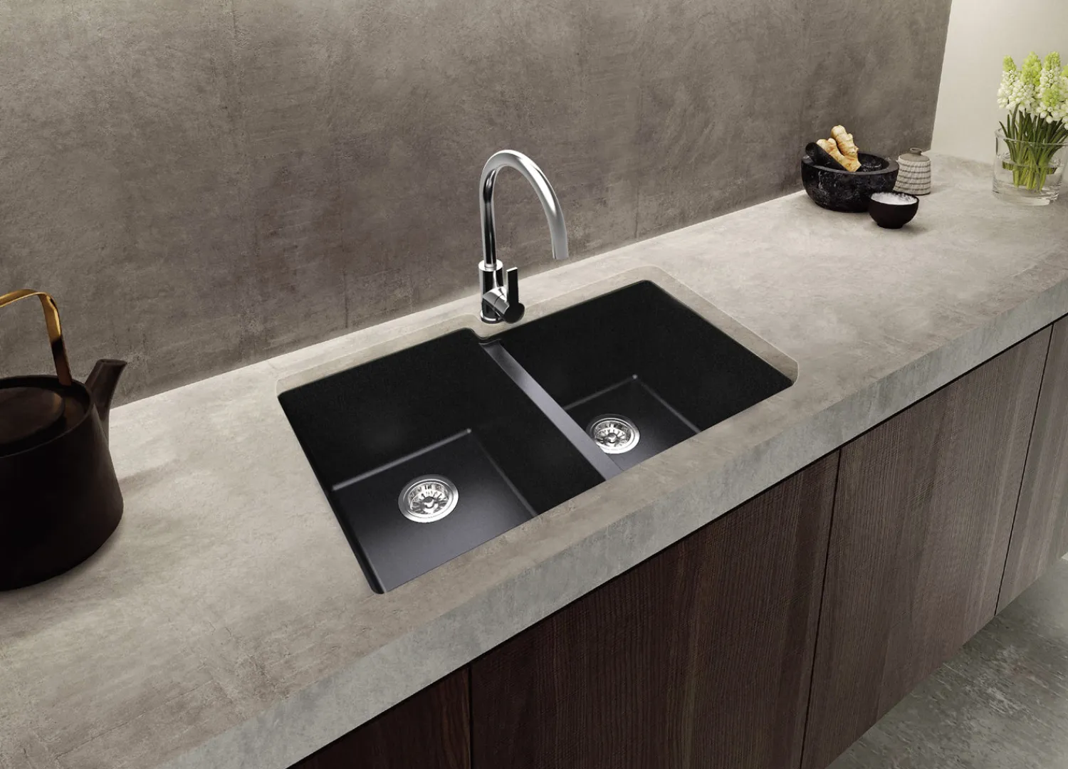 New 33 x 22" epiGranite Dual-Mount Granite Composite Double Bowl Kitchen Sink Drop-In / Top Mount Sinks|Double Bowl Sinks