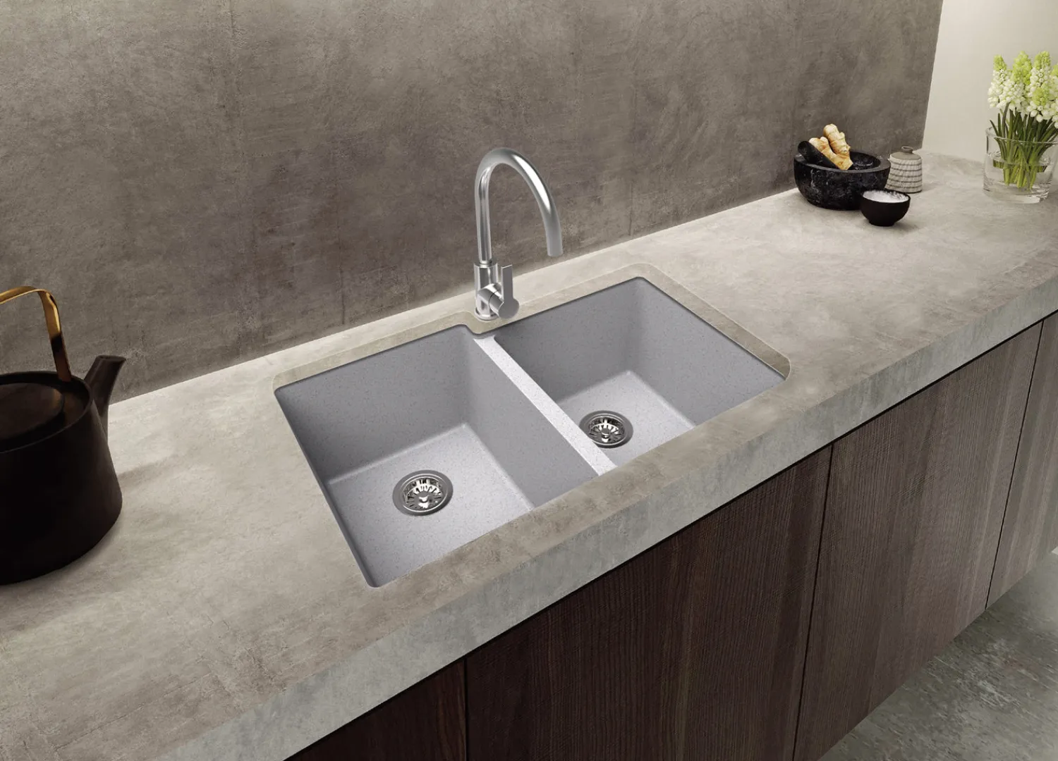 New 33 x 22" epiGranite Dual-Mount Granite Composite Double Bowl Kitchen Sink Drop-In / Top Mount Sinks|Double Bowl Sinks