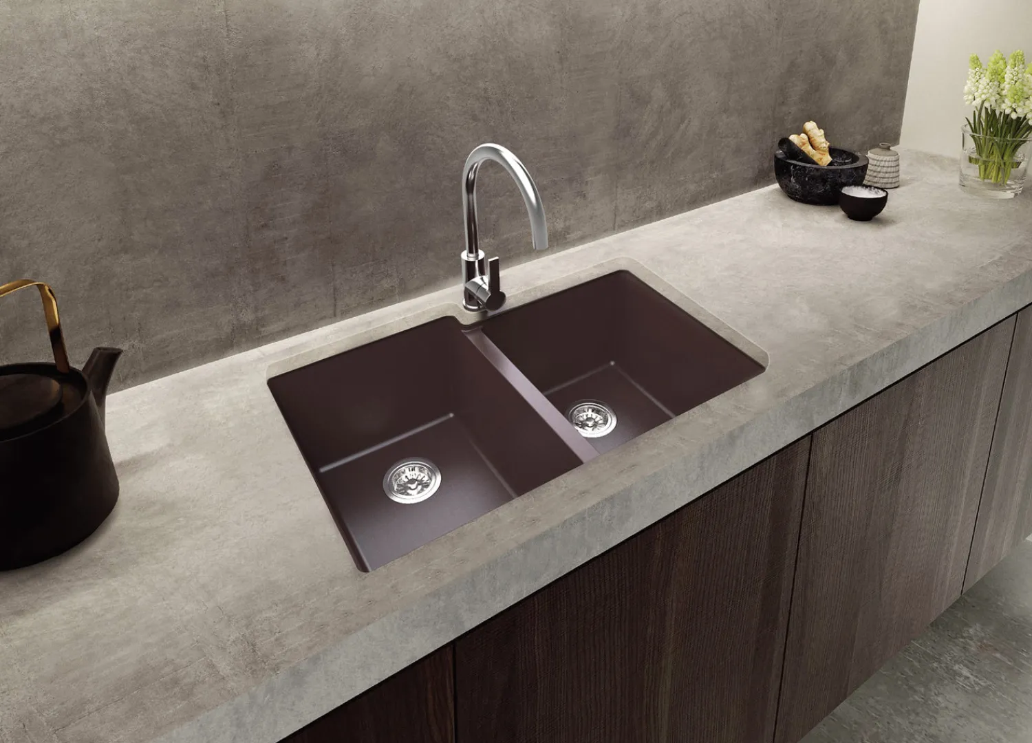 New 33 x 22" epiGranite Dual-Mount Granite Composite Double Bowl Kitchen Sink Drop-In / Top Mount Sinks|Double Bowl Sinks
