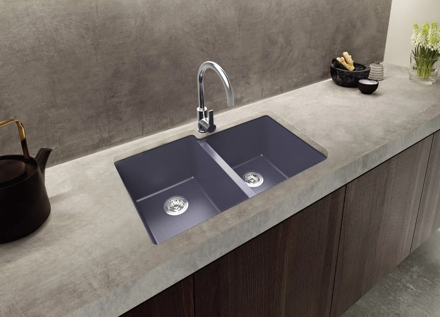 New 33 x 22" epiGranite Dual-Mount Granite Composite Double Bowl Kitchen Sink Drop-In / Top Mount Sinks|Double Bowl Sinks