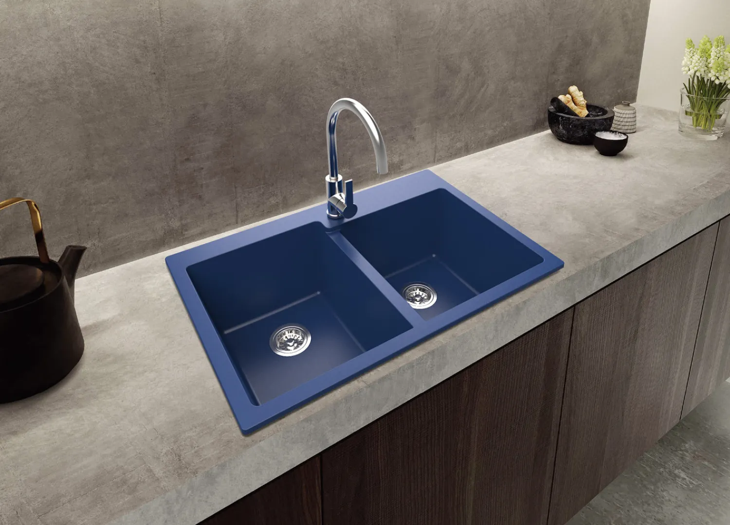 New 33 x 22" epiGranite Dual-Mount Granite Composite Double Bowl Kitchen Sink Drop-In / Top Mount Sinks|Double Bowl Sinks