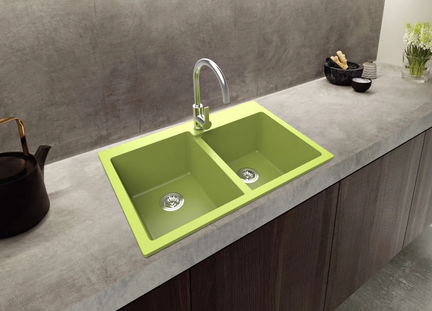 New 33 x 22" epiGranite Dual-Mount Granite Composite Double Bowl Kitchen Sink Drop-In / Top Mount Sinks|Double Bowl Sinks