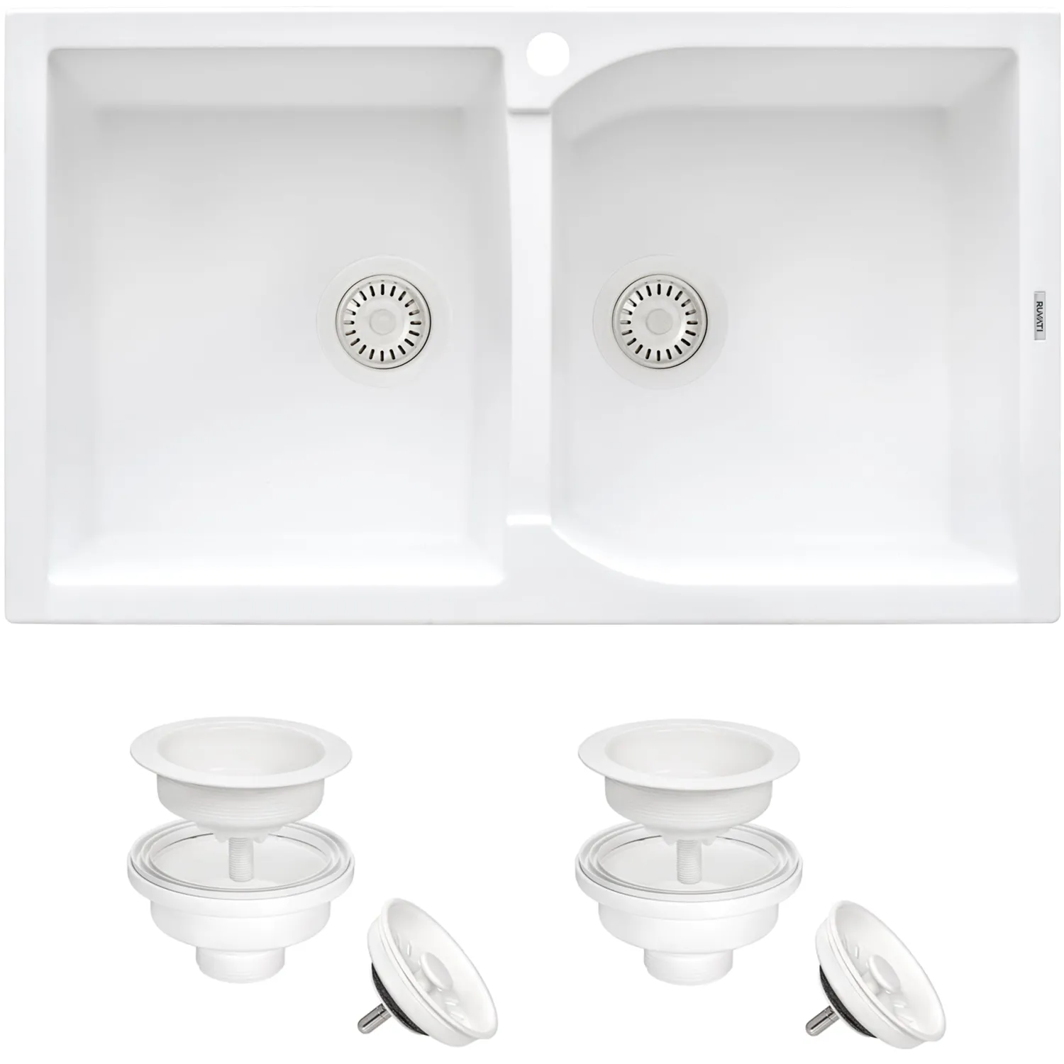 Outlet 34 x 20" epiGranite Dual-Mount Granite Composite Double Bowl Kitchen Sink Drop-In / Top Mount Sinks|Sinks For Tight Spaces