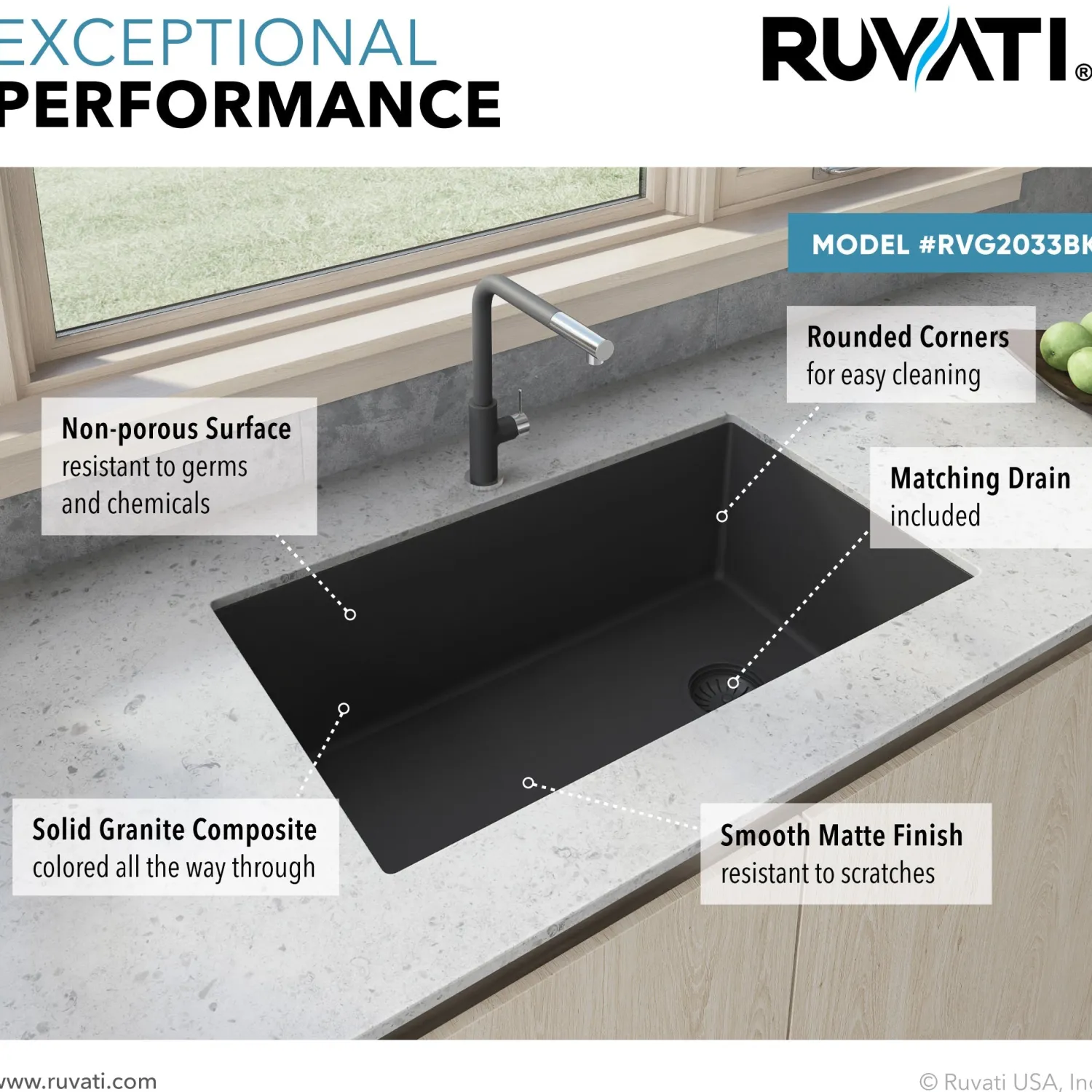 31 x 19" epiGranite Undermount Granite Composite Single Bowl Kitchen Sink Single Bowl Sinks|Undermount Sinks