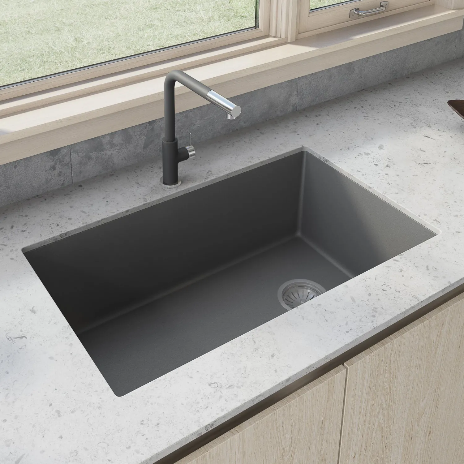 31 x 19" epiGranite Undermount Granite Composite Single Bowl Kitchen Sink Single Bowl Sinks|Undermount Sinks