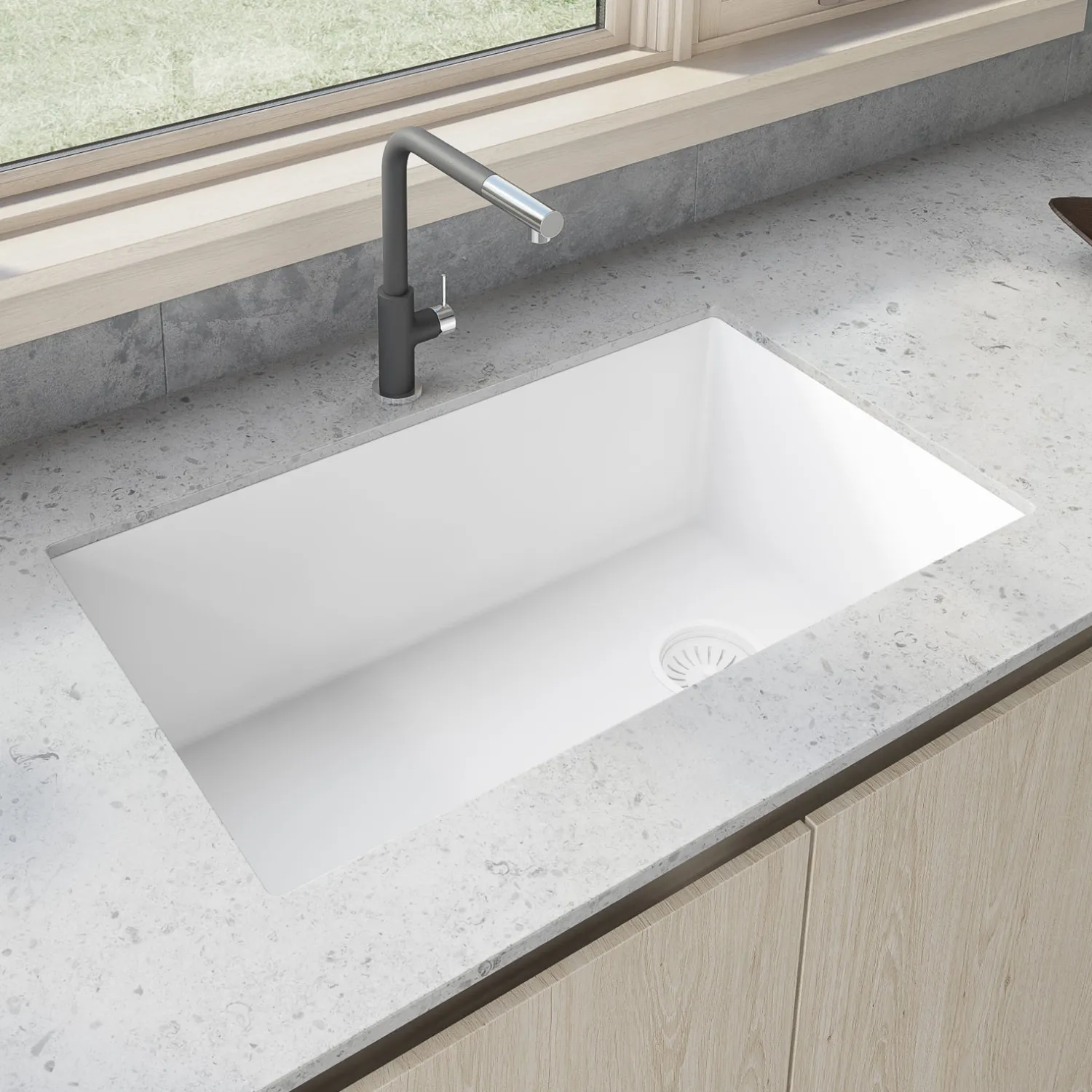 31 x 19" epiGranite Undermount Granite Composite Single Bowl Kitchen Sink Single Bowl Sinks|Undermount Sinks