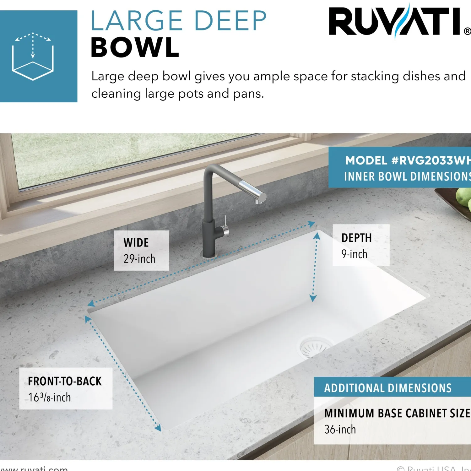 31 x 19" epiGranite Undermount Granite Composite Single Bowl Kitchen Sink Single Bowl Sinks|Undermount Sinks